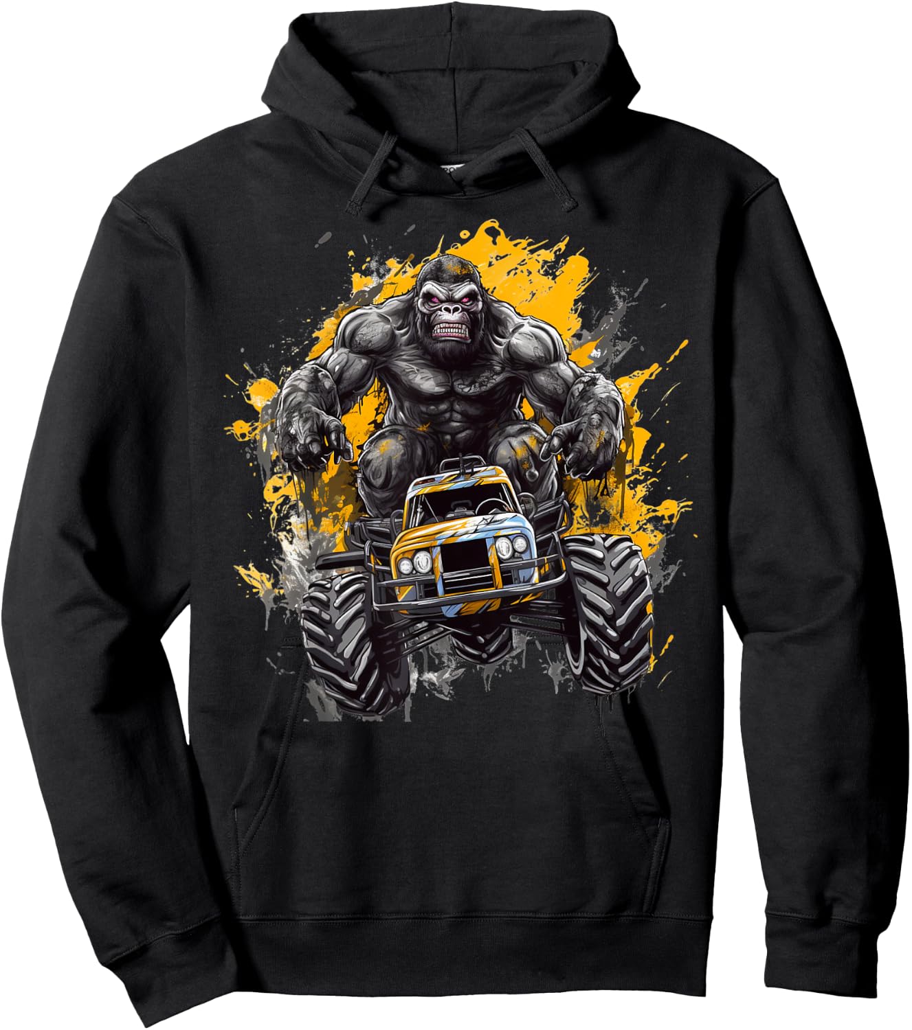 Sasquatch Riding Monster Truck Bigfoot for Boys Toddlers Hoodie - Hoodie | Black