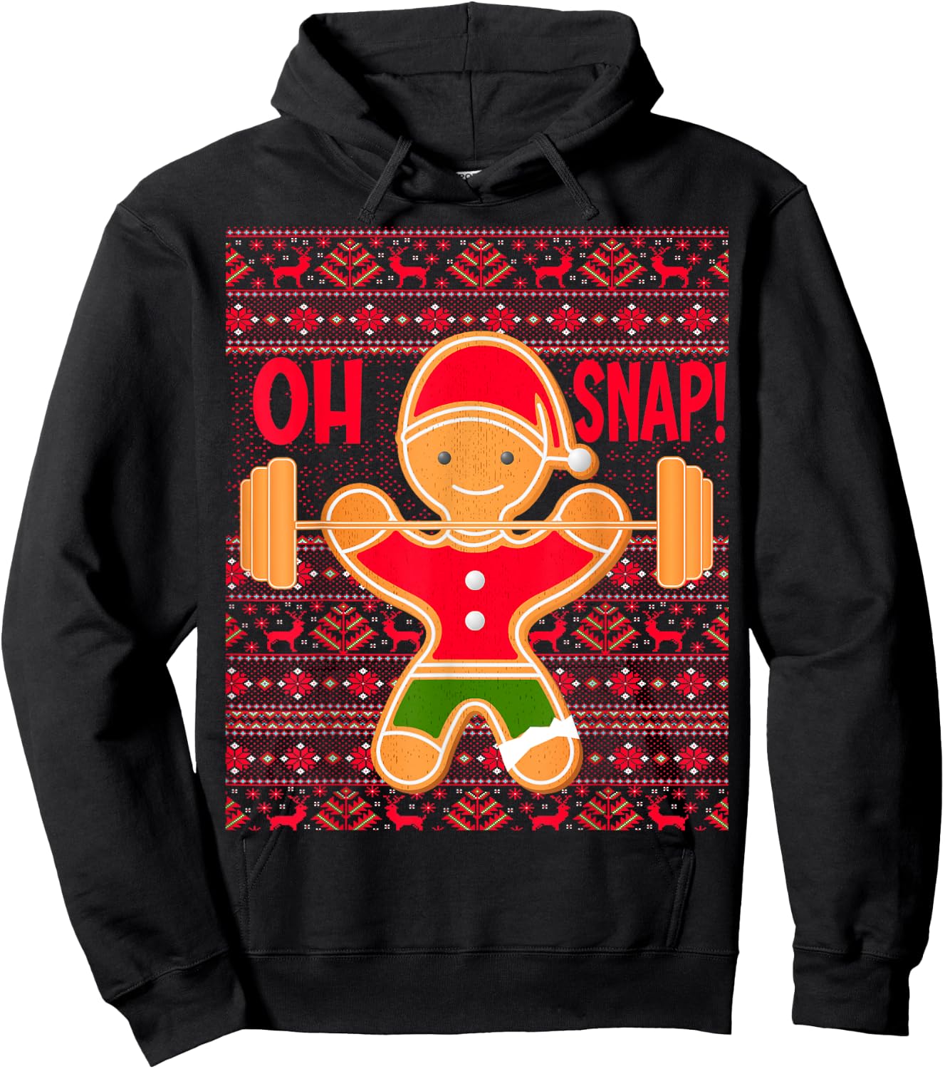 "Oh Snap" Gingerbread Man LIFTMAS Ugly Christmas Gym Funny Hoodie - Hoodie | Black
