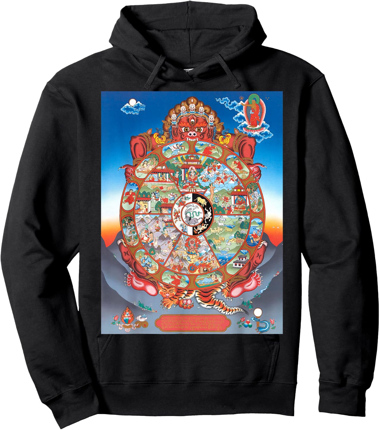 Tibetan Thangka, Samsara, Mandala, Wheel of Life, Buddhist Hoodie - Hoodie | Black