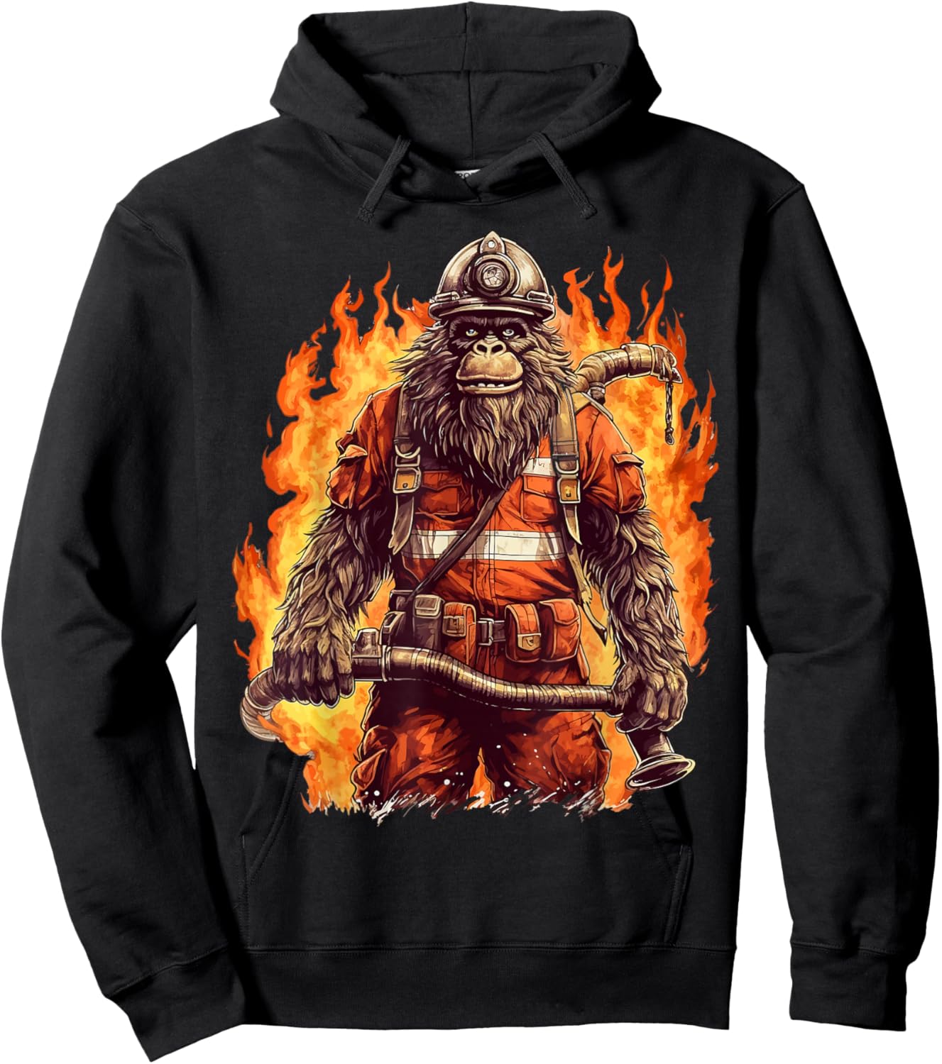 Fire Brigade Bigfoot Fireman Firefighter Bigfoot Sasquatch Hoodie - Hoodie | Black