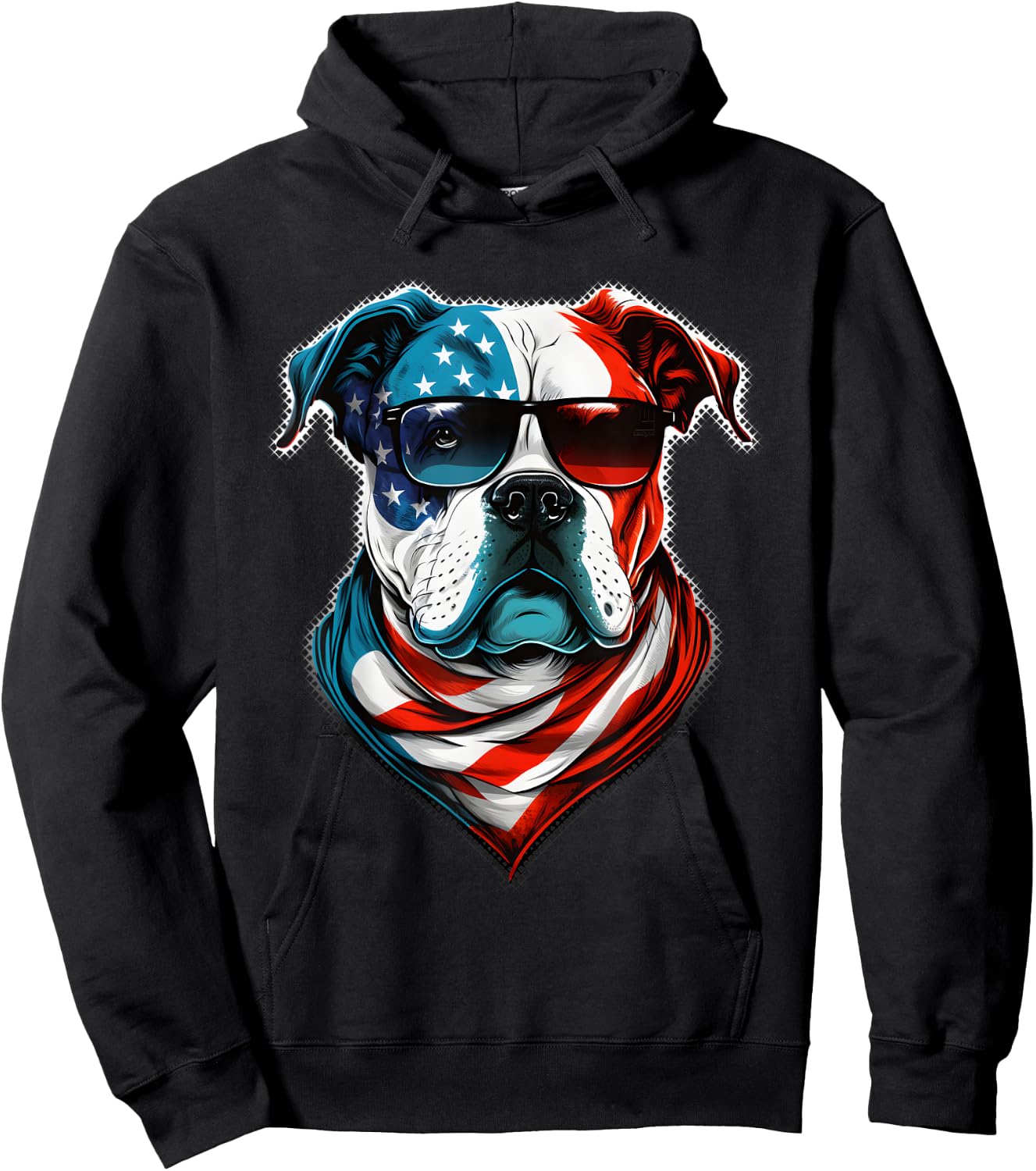 American Bulldog Dog Red White Blue American Flag Sunglasses Hoodie - Hoodie | Black