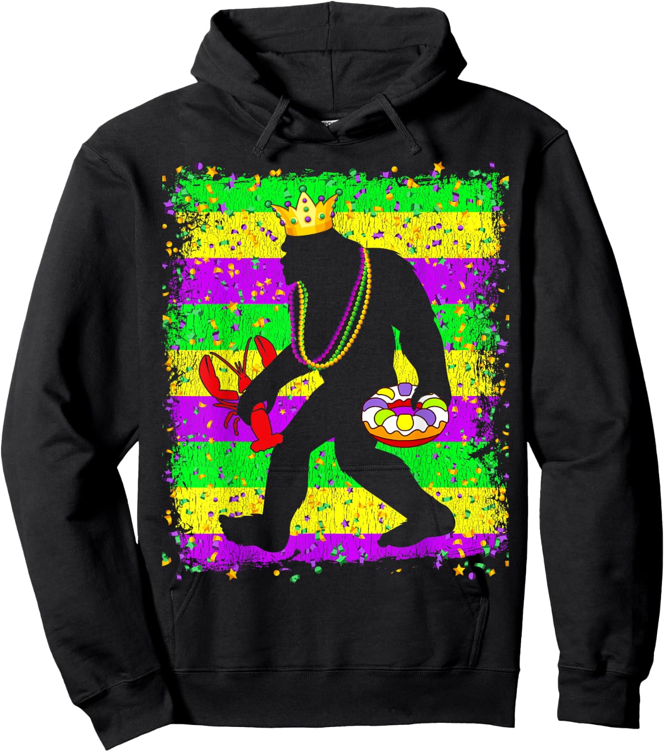 Bigfoot Mardi Gras Sasquatch Funny Men Kids Carnival festiva Hoodie - Hoodie | Black