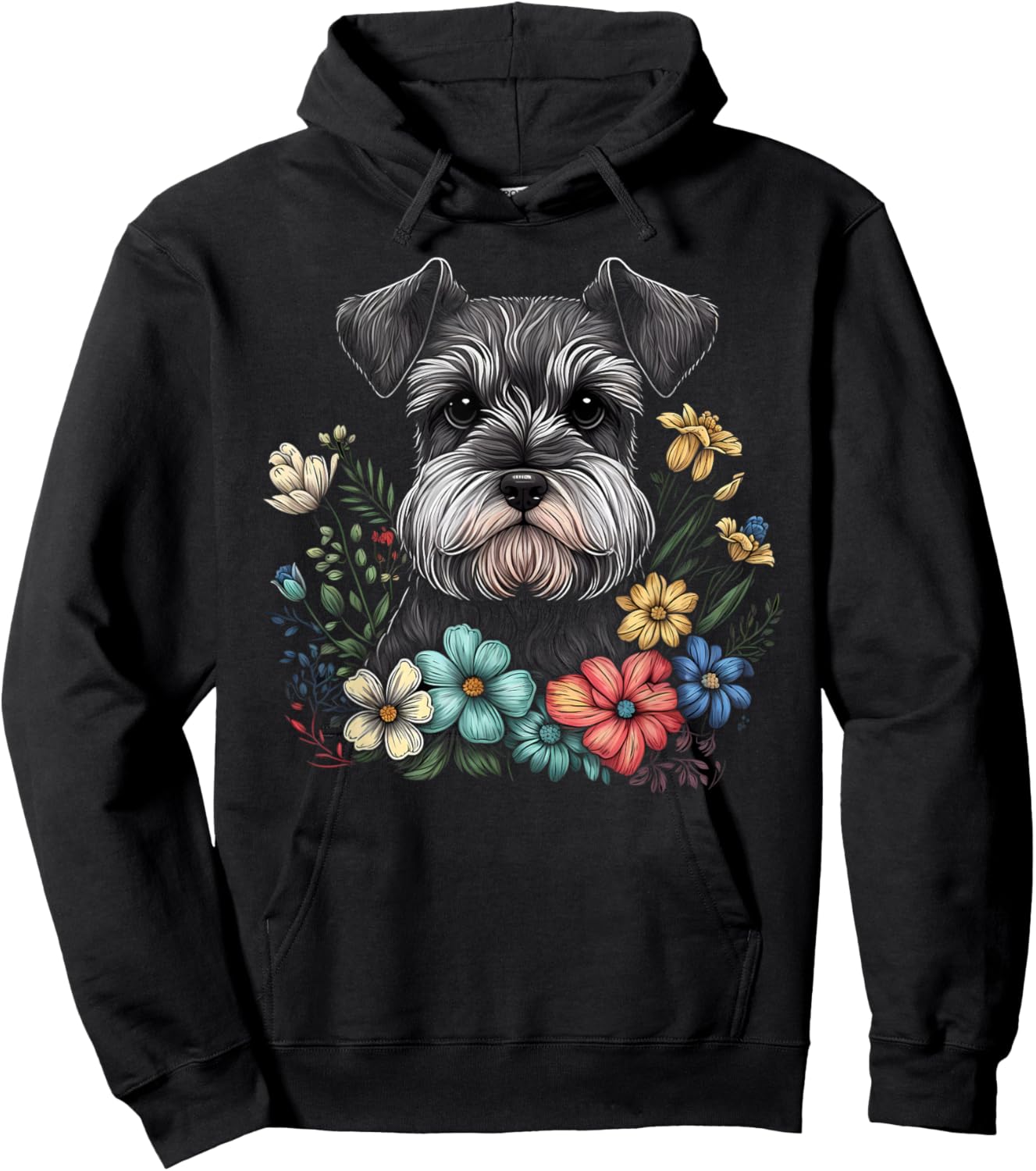 Miniature Mini Schnauzer Floral Garden Dog Art with Flowers Hoodie - Hoodie | Black