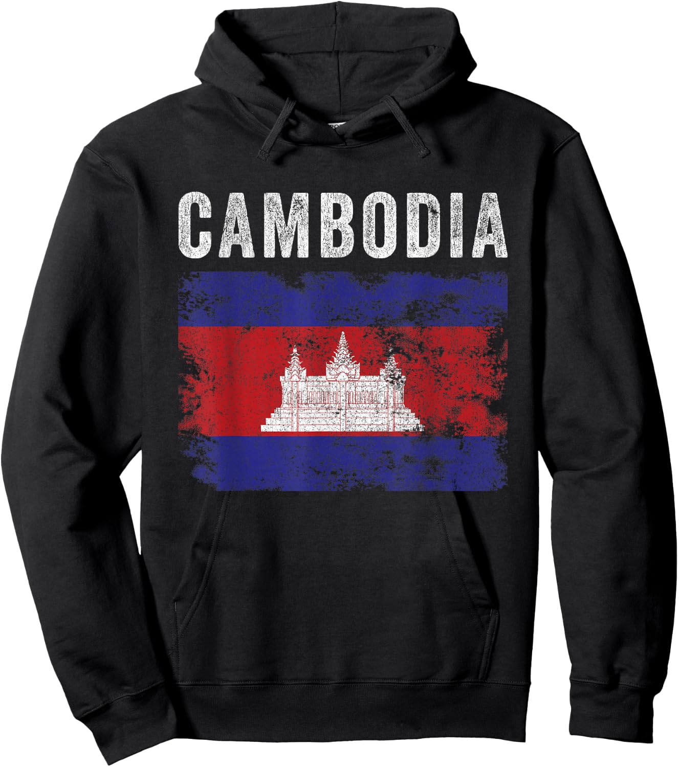 Cambodia Flag Distressed - Men Women Kids - Cambodian Flag Hoodie - Hoodie | Black