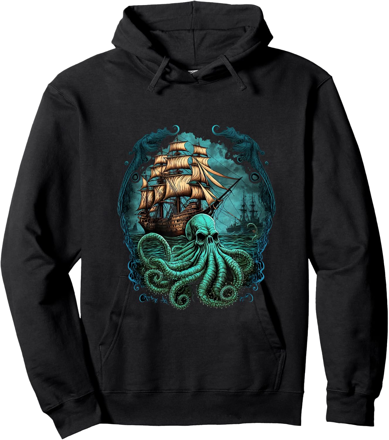 Octopus Kraken Pirate Ship Sailing Hoodie - Hoodie | Black