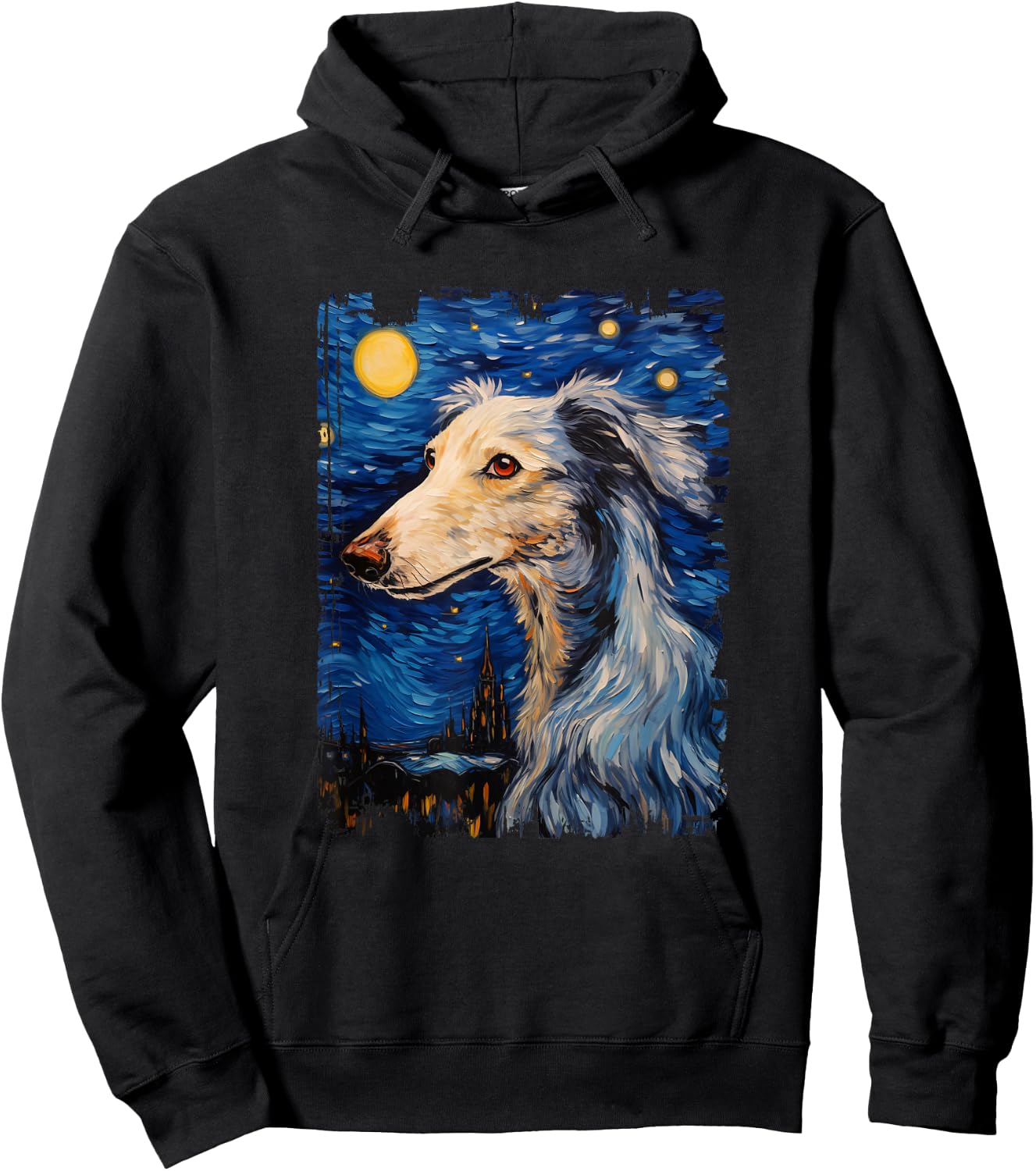 Silken Windhound Dog Starry Night Painting Dog Mom Dad Hoodie - Hoodie | Black