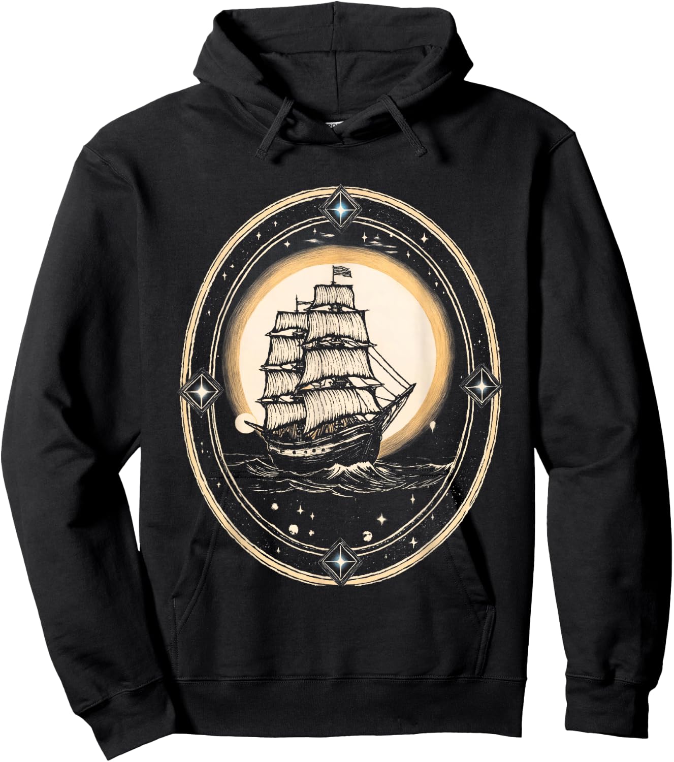 Vintage Nautical Moonlight Clipper Ship Hoodie - Hoodie | Black