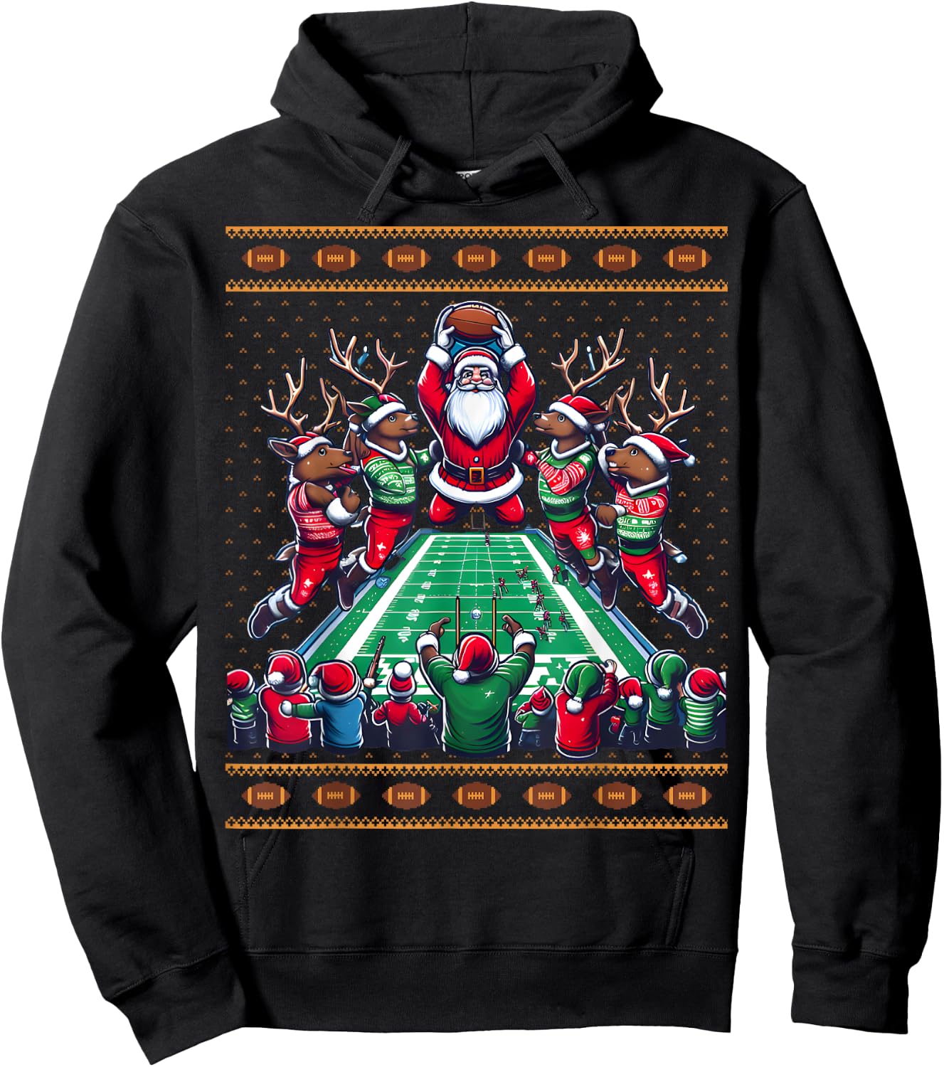 Santa Reindeer Play American Football Christmas Football Fan Hoodie - Hoodie | Black