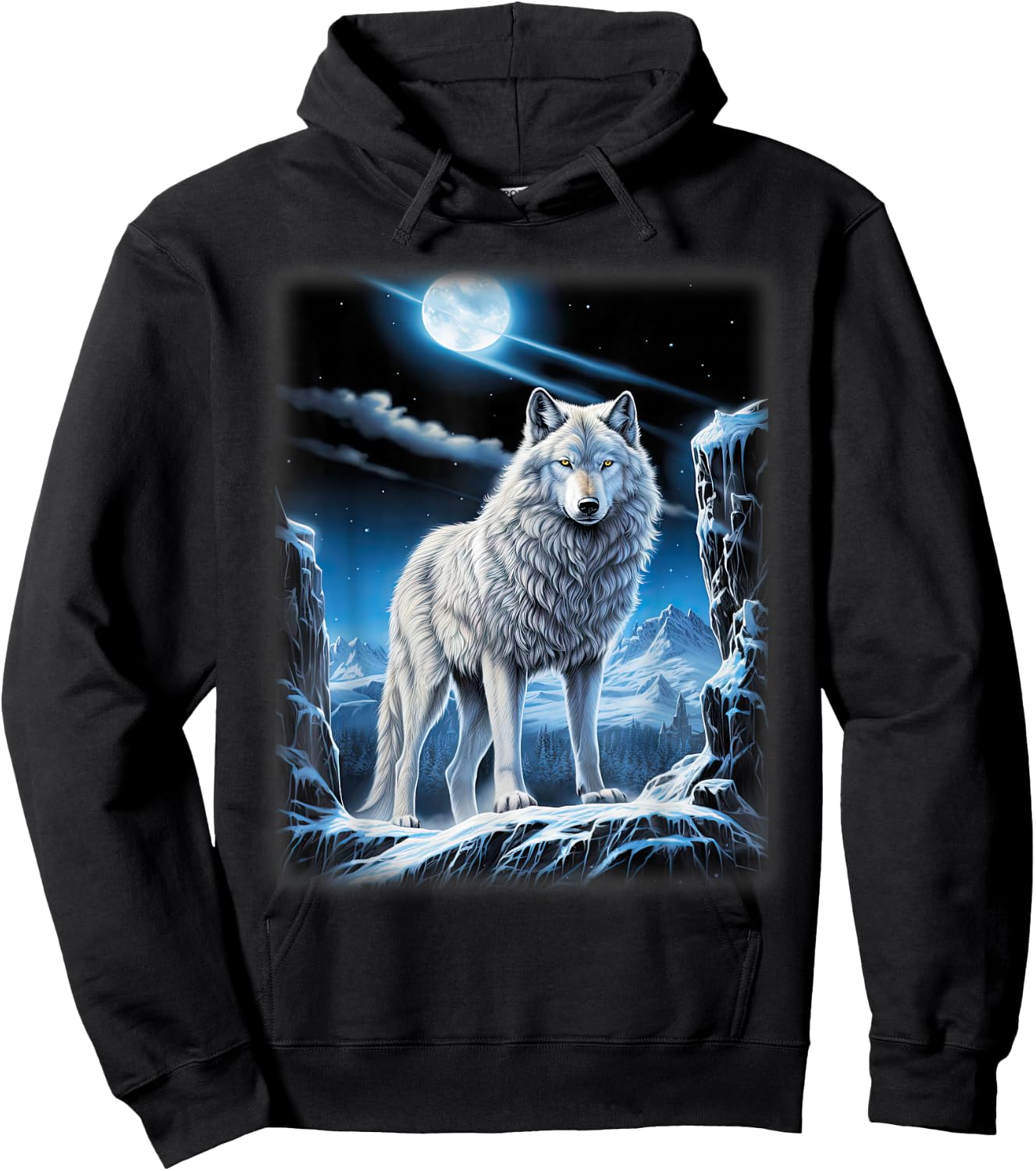White Wolf standing on a snowy hill Forest Fantasy Nature Hoodie - Hoodie | Black