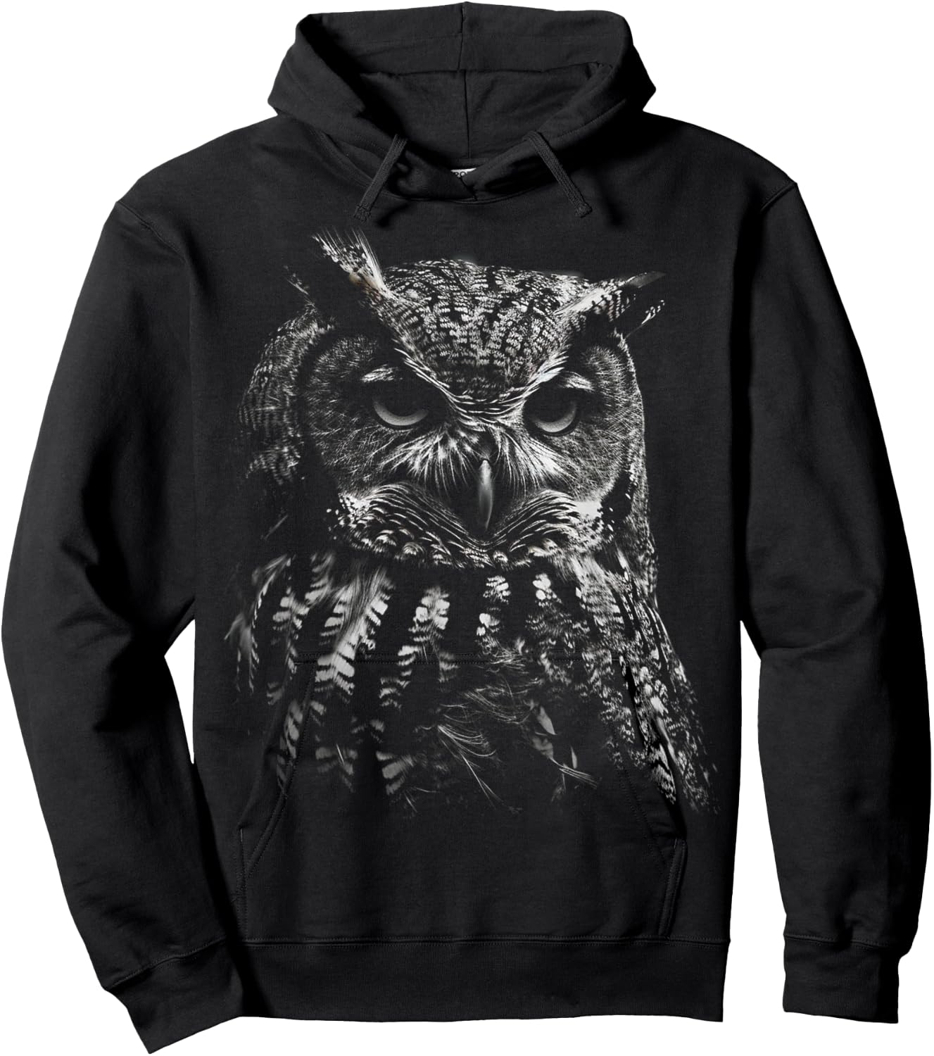 Owl Portrait Artwork | Animal Motif Owl Hoodie - Hoodie | Black