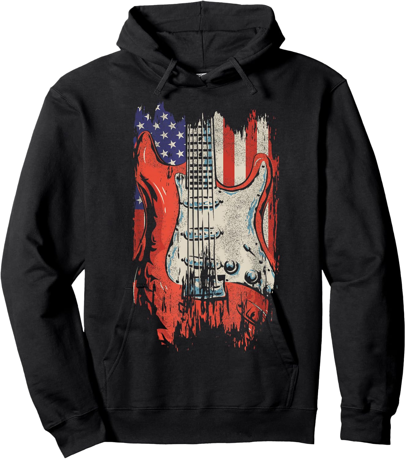 American Flag Guitar 4th of July Guitarist USA Country Music Hoodie - Hoodie | Black