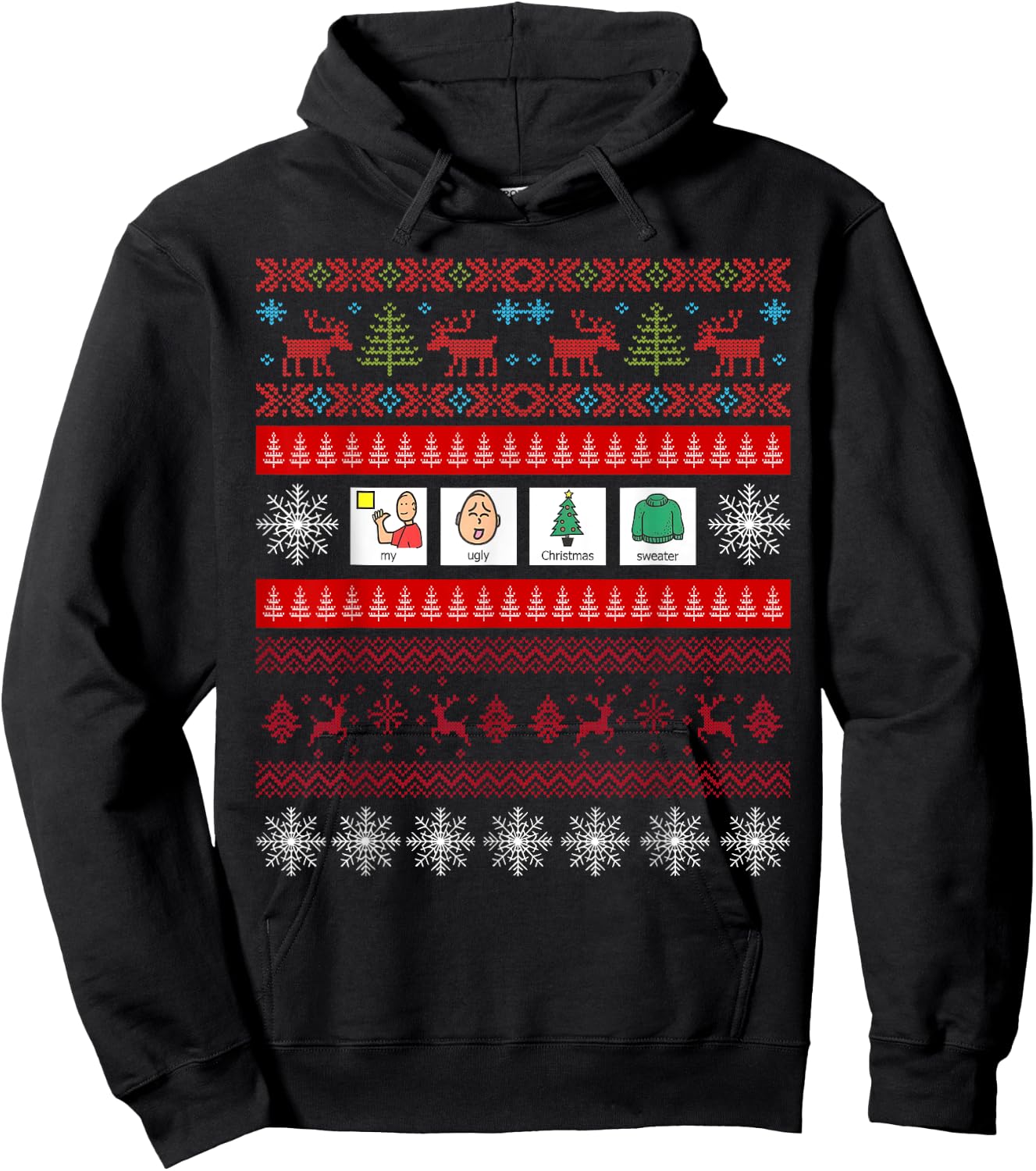 SLP AAC Speech Language Pathologist Ugly Christmas Sweater Hoodie - Hoodie | Black