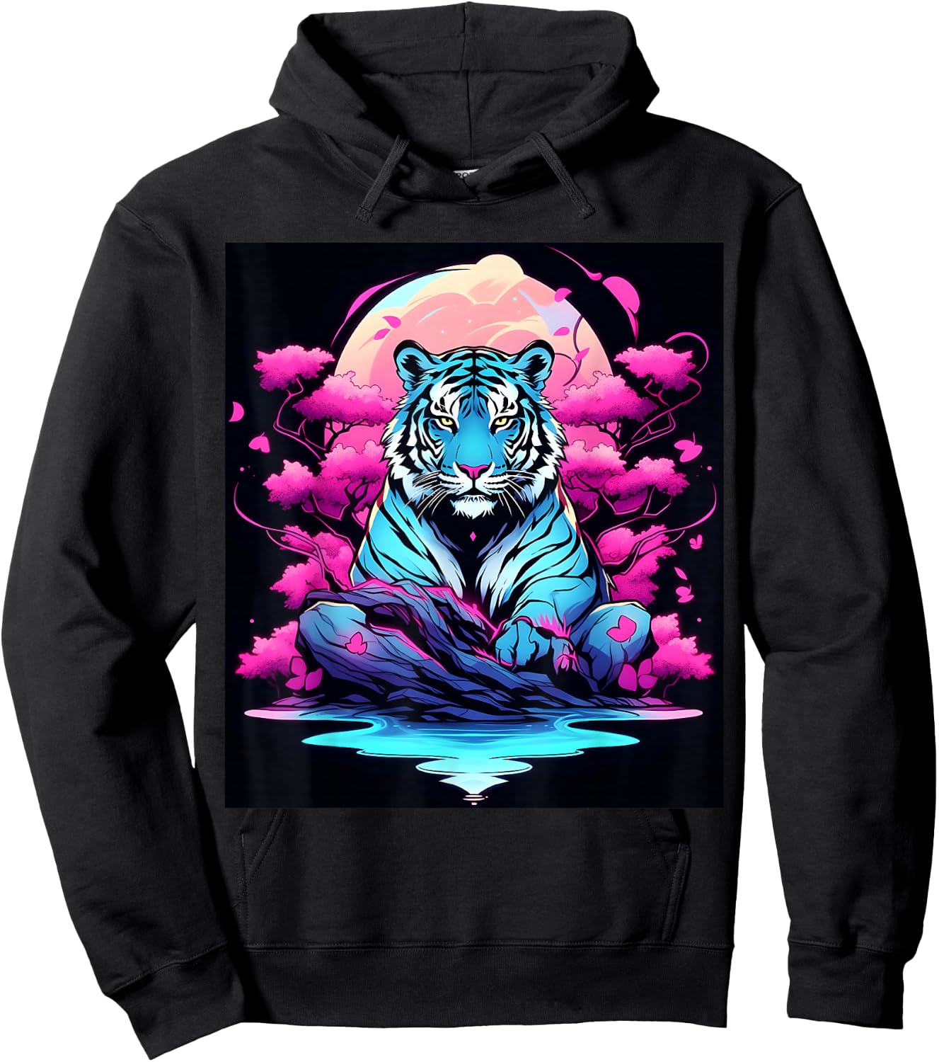 Graphic Showcasing a Striking Tiger in the Darkness Hoodie - Hoodie | Black