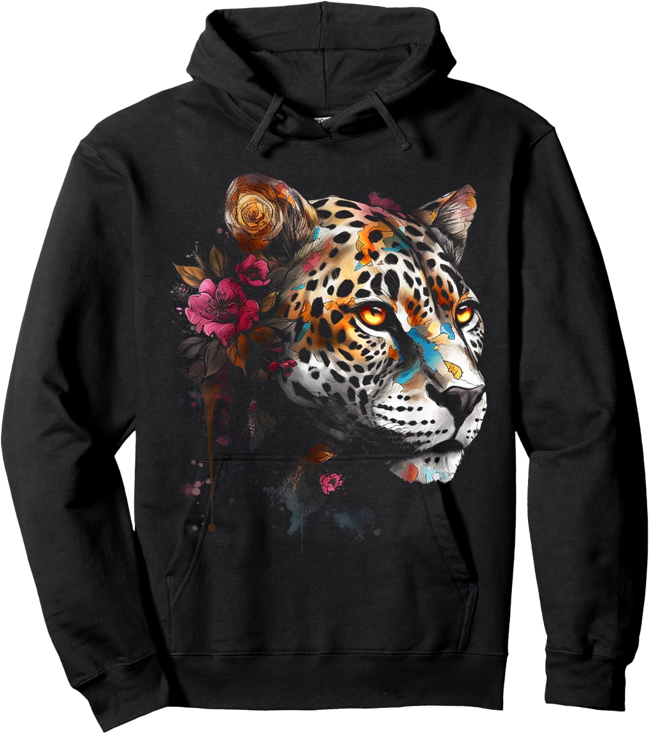 Leopard Flowers Art - Animal Leopard Hoodie - Hoodie | Black