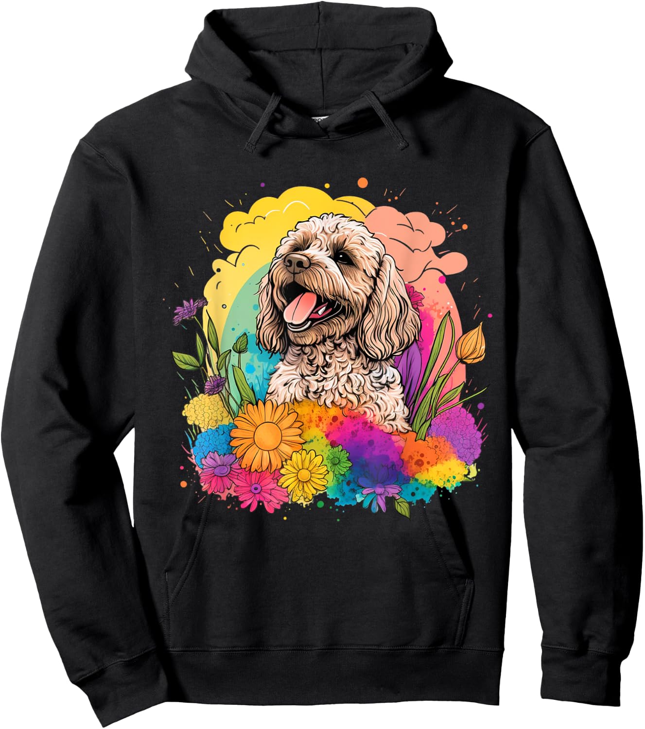 Cockapoo Mom Women Colorful Floral Graphic Flowers Dog Hoodie - Hoodie | Black
