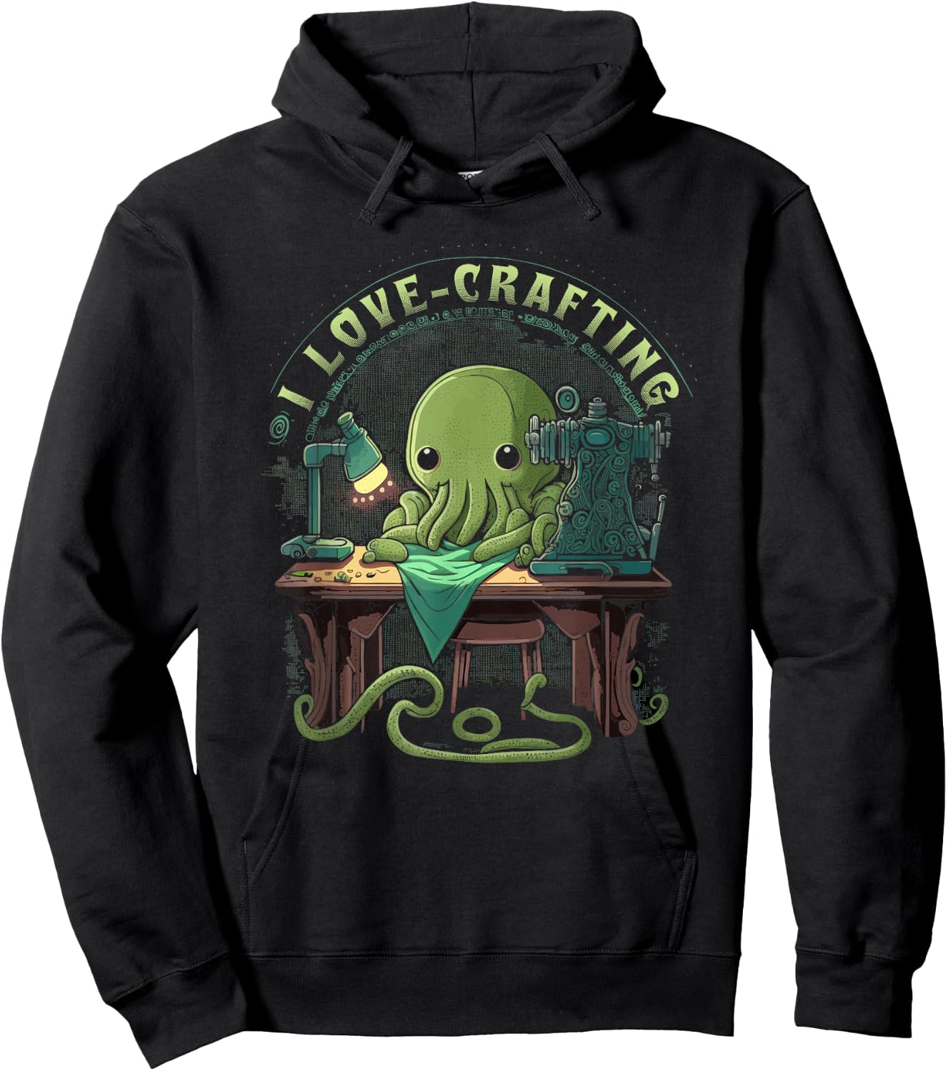 Cthulhu I Love Crafting, Funny Cute Sewing Cthulhu Hoodie - Hoodie | Black