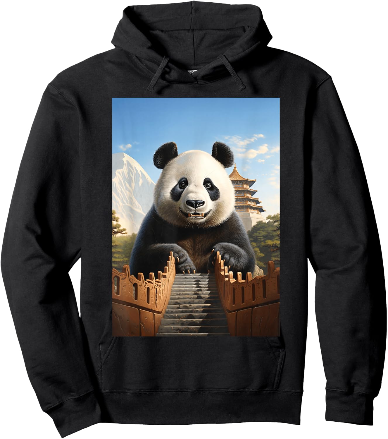 Animal Art Panda Chinese Architecture Large Panda Hoodie - Hoodie | Black