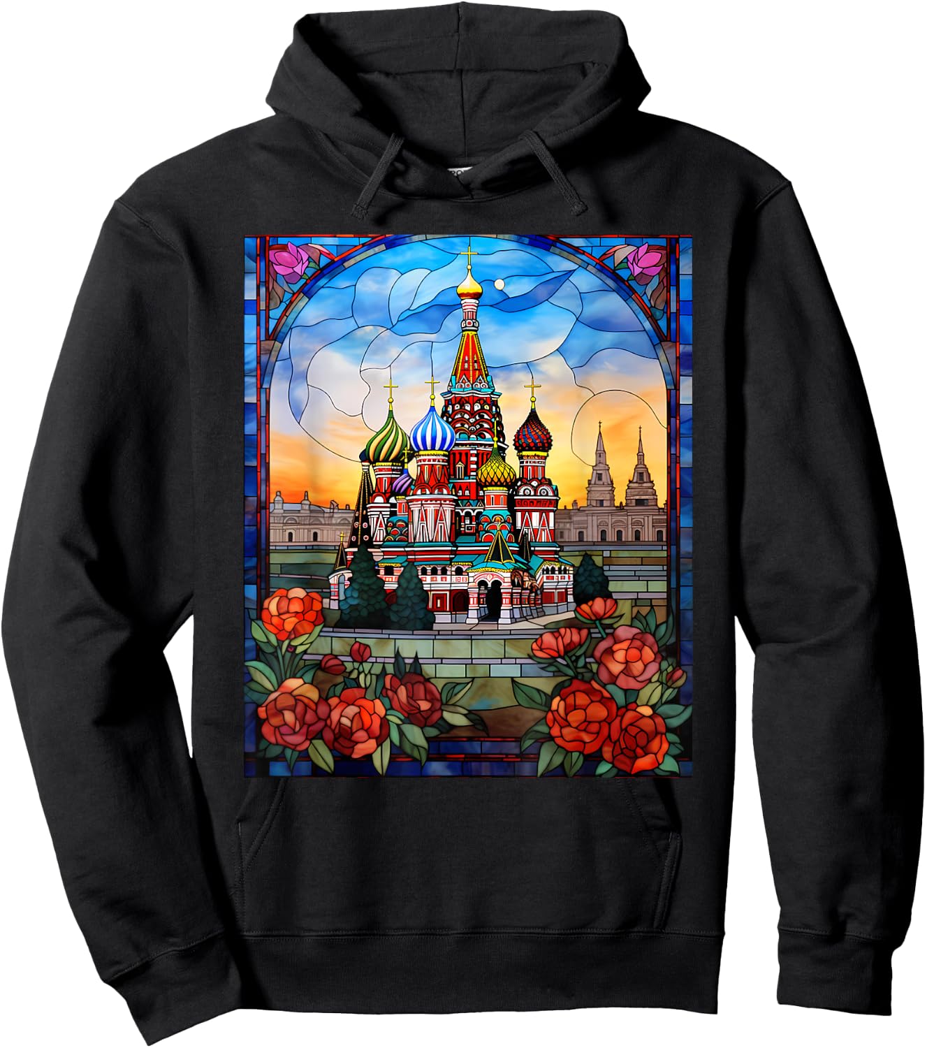 Stained Glass Style Red Square Moscow Russia Hoodie - Hoodie | Black