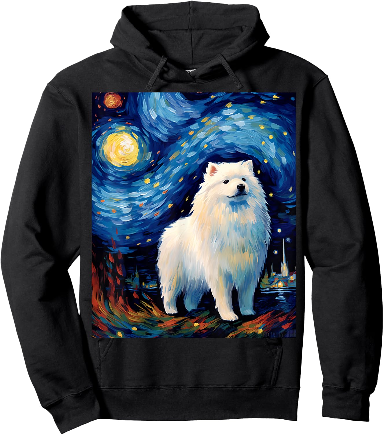 Surreal Starry Night Samoyed Dog Hoodie - Hoodie | Black