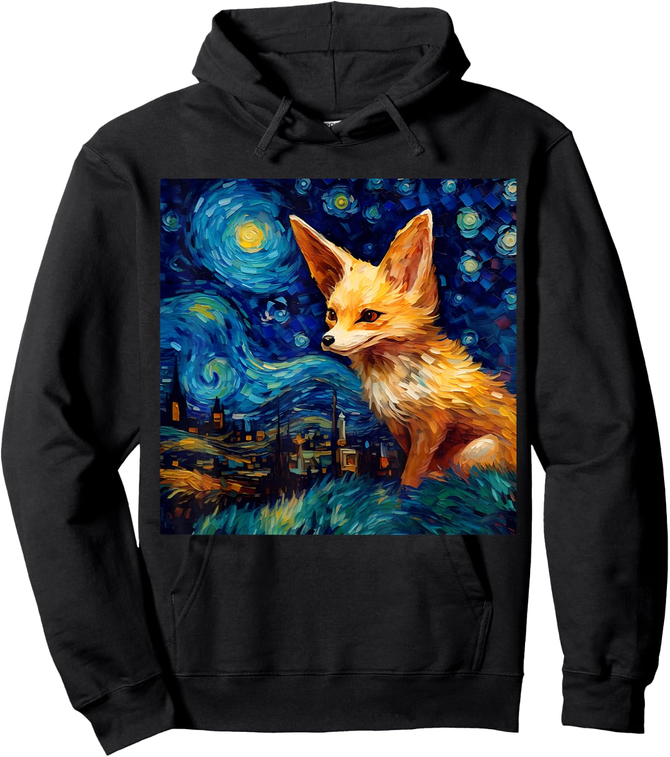 Surreal Starry Night Fennec Fox Hoodie - Hoodie | Black