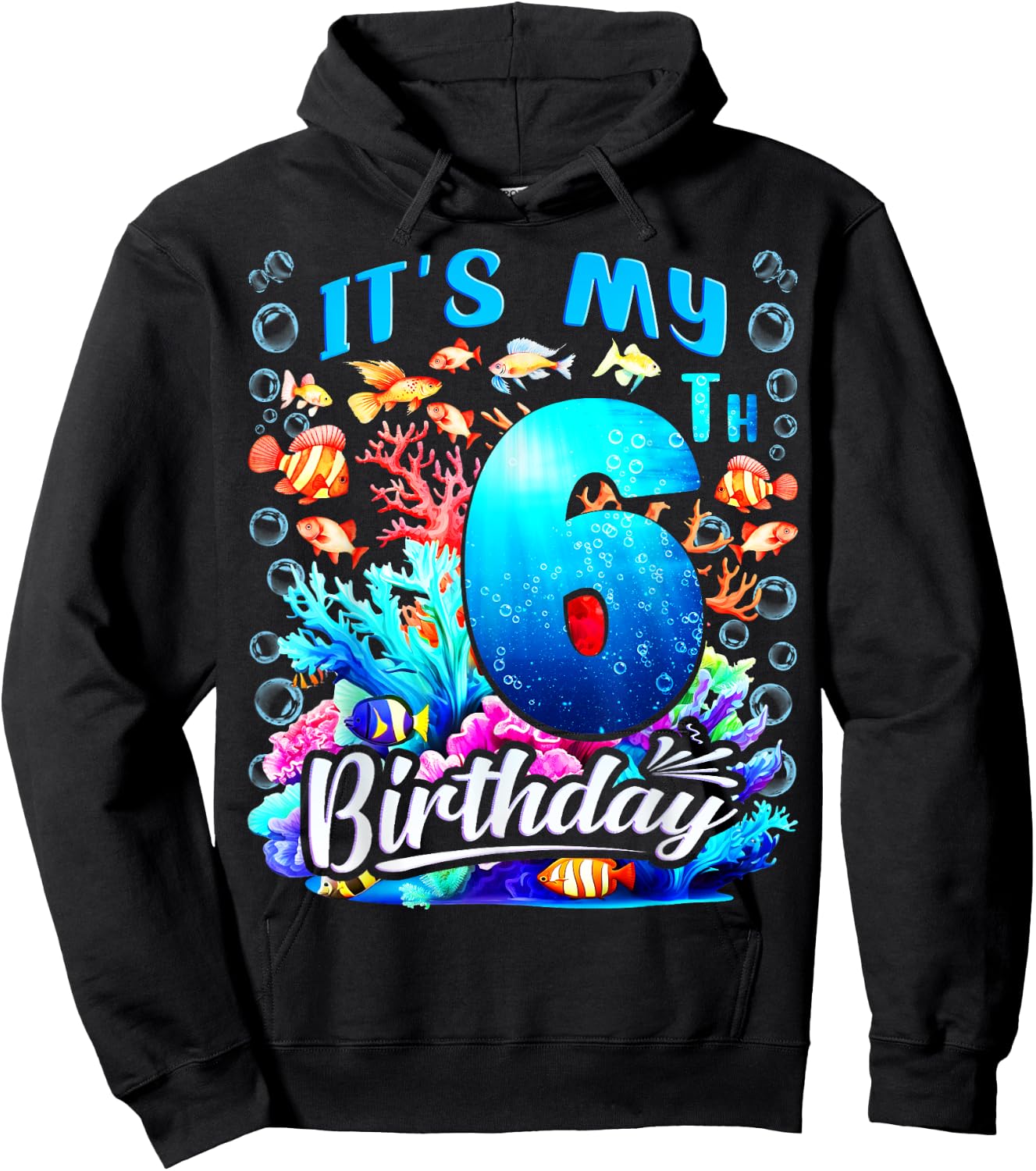It's My 6th Birthday Boy Sea Fish Ocean Animals Aquarium Hoodie - Hoodie | Black