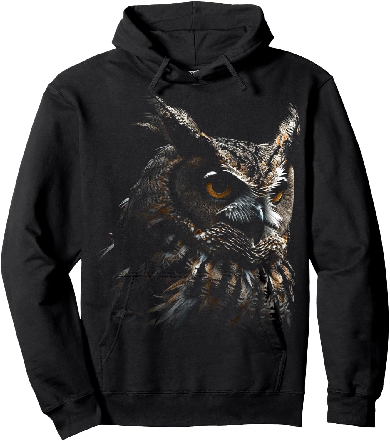 Owl Portrait Artwork | Animal Motif Owl Hoodie - Hoodie | Black
