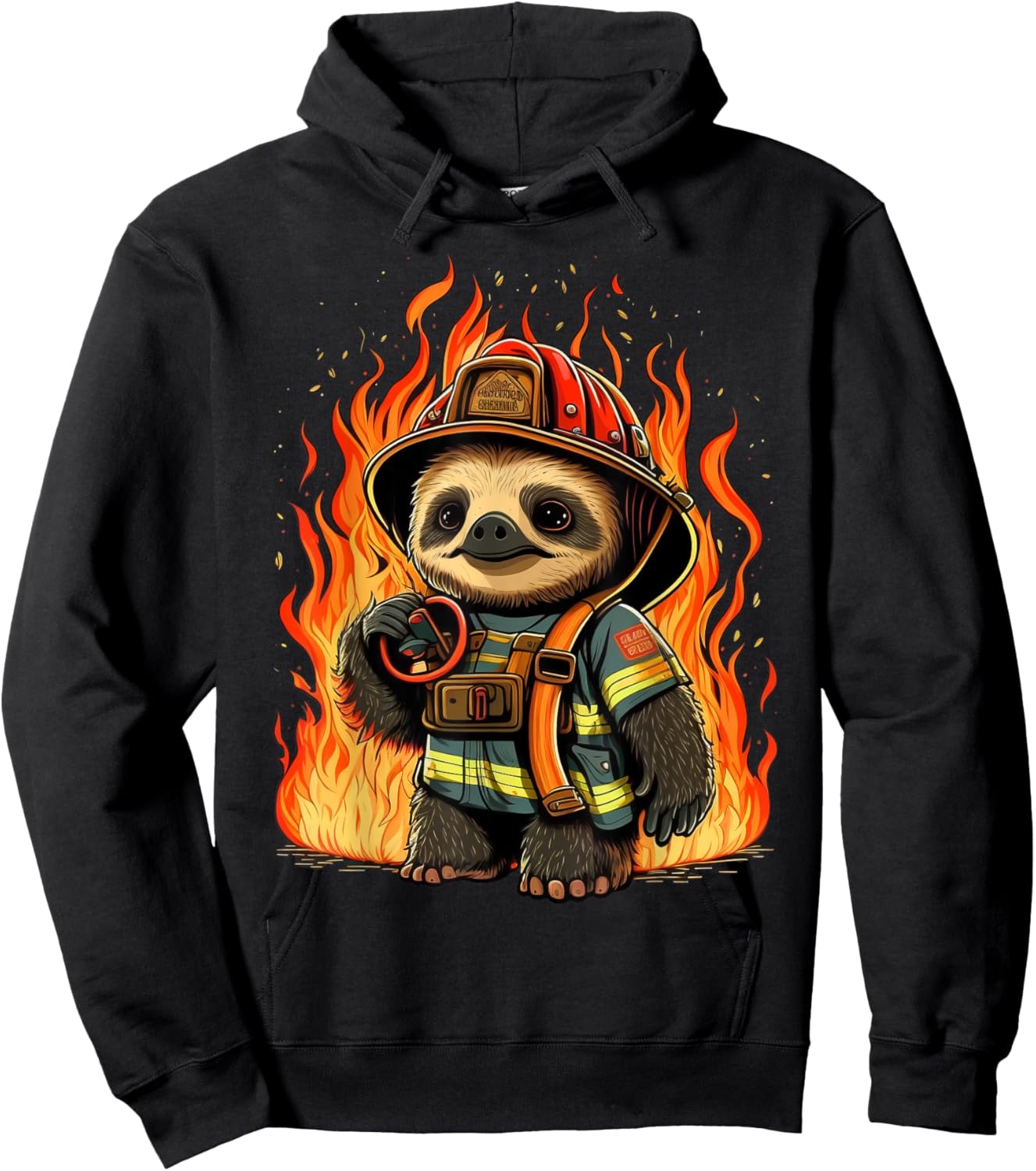 Sloth Fireman on Firefighter Sloth Hoodie - Hoodie | Black