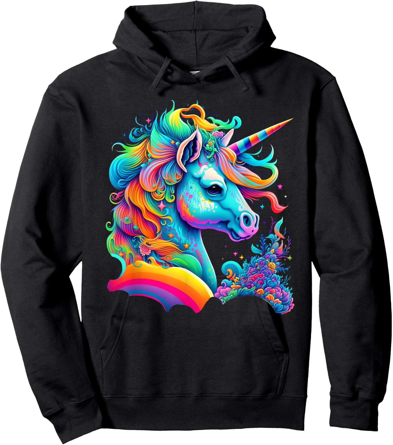 Colorful Rainbow Unicorn Graphic Hoodie - Hoodie | Black