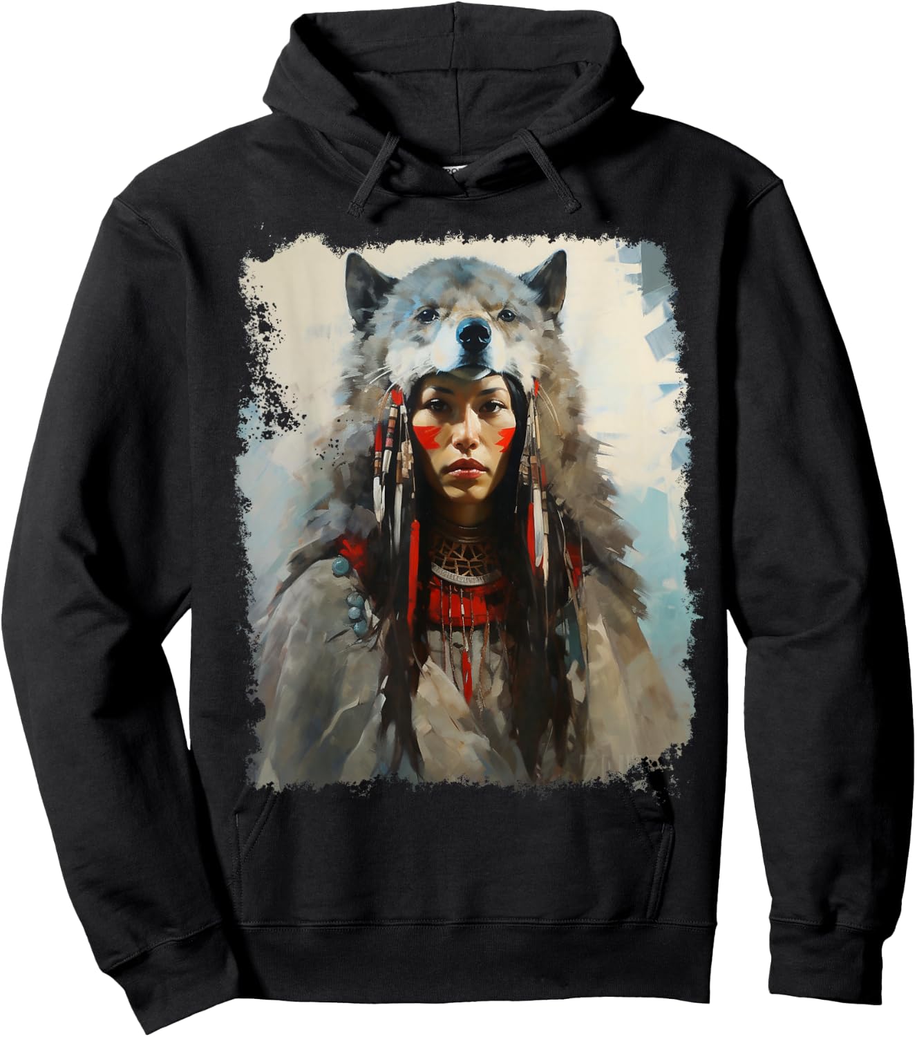 Native Indian Woman Tribe Wolf Hoodie - Hoodie | Black