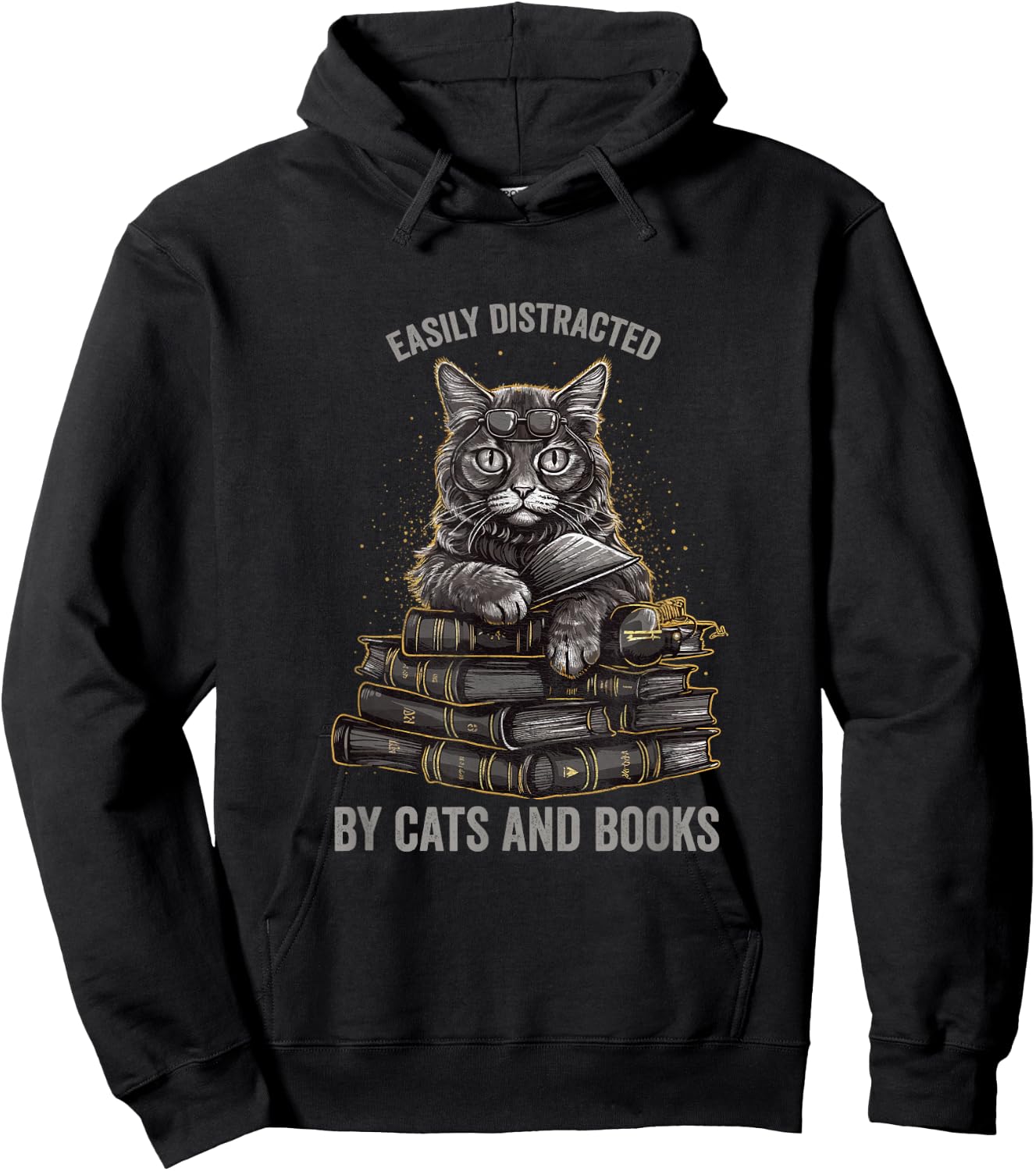 Easily Distracted by Cats and Books Book Reading Lovers Hoodie - Hoodie | Black