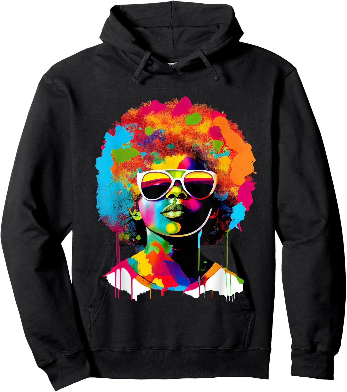 Young Black King Afro Melanin Boy Paint Dripping Colorful Hoodie - Hoodie | Black