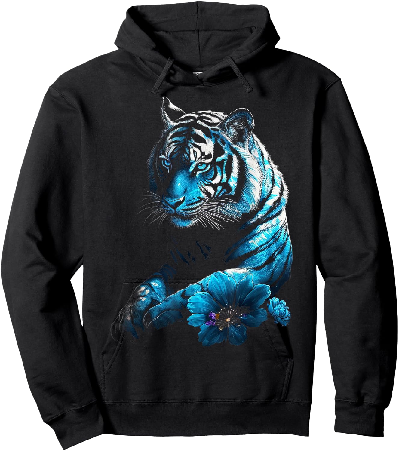 Tiger Lover Artwork | Flower Animal Motif Tiger Hoodie - Hoodie | Black