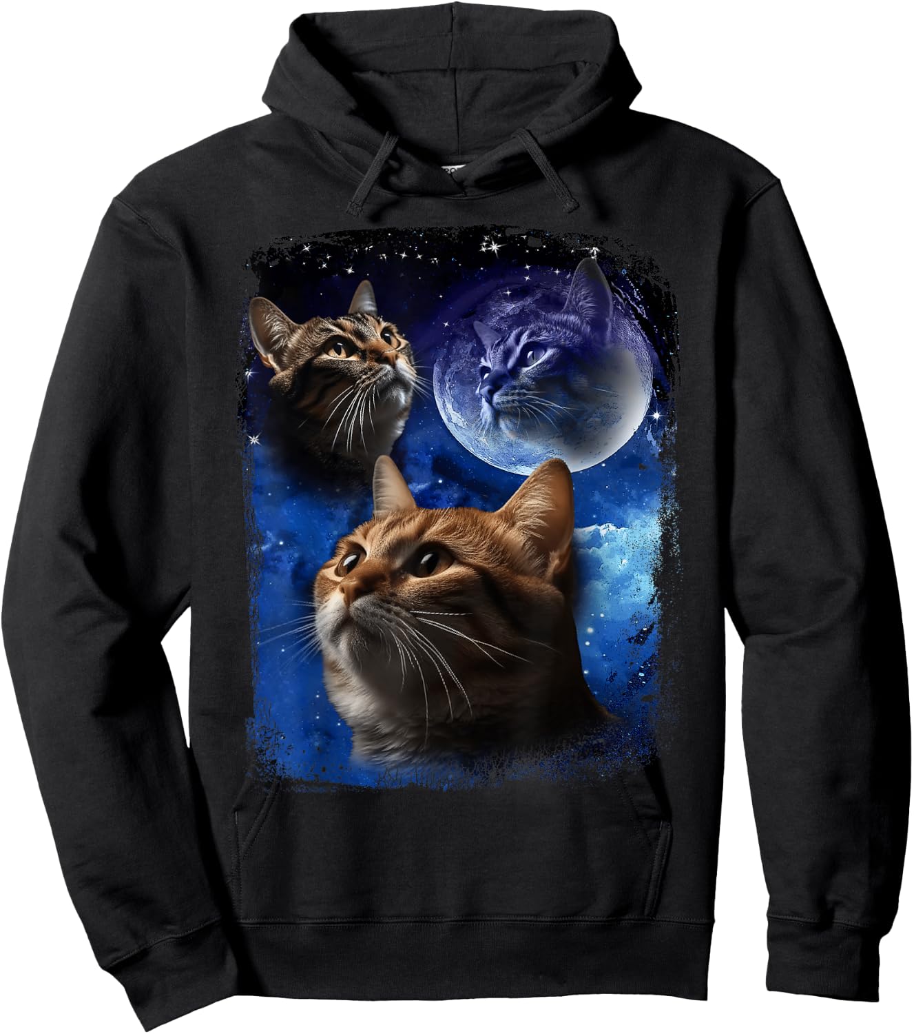 Three Cats Howl at Moon Funny Vintage Cat Howling wolf meme Men Women Hoodie - Hoodie | Black