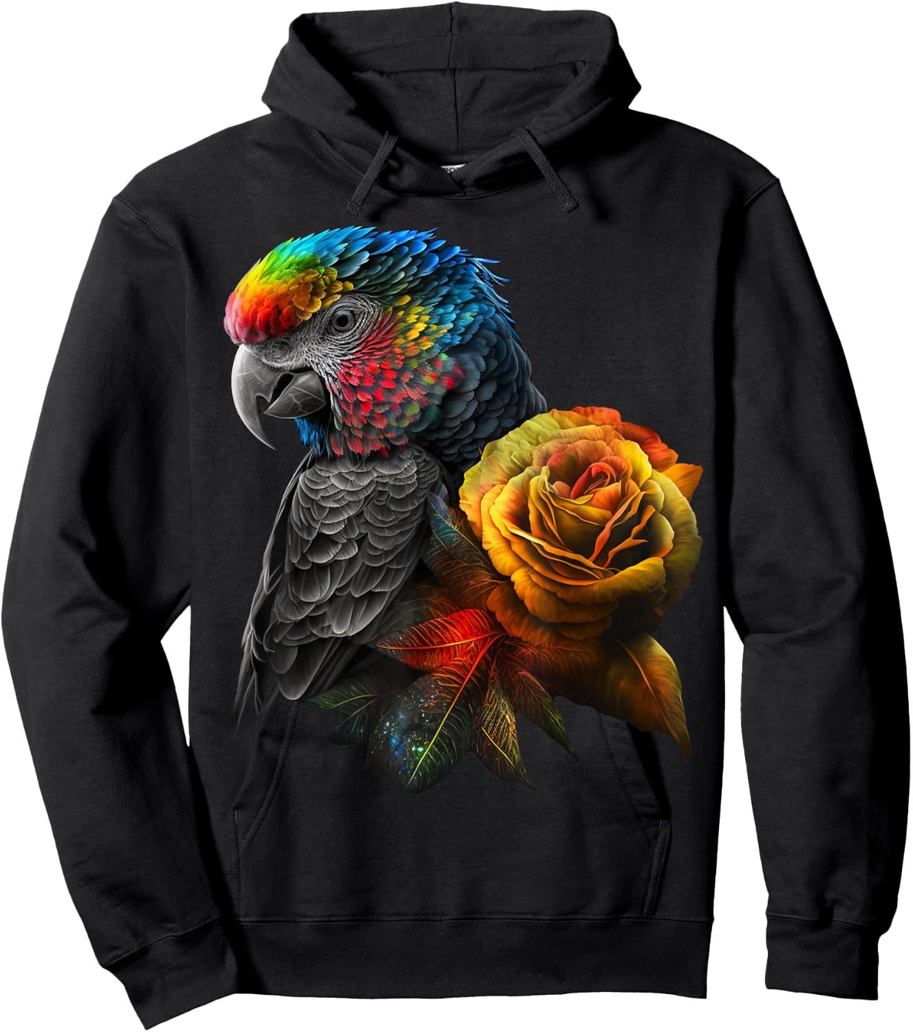 Parrot Bird Colourful Art Animal Flowers Hoodie - Hoodie | Black