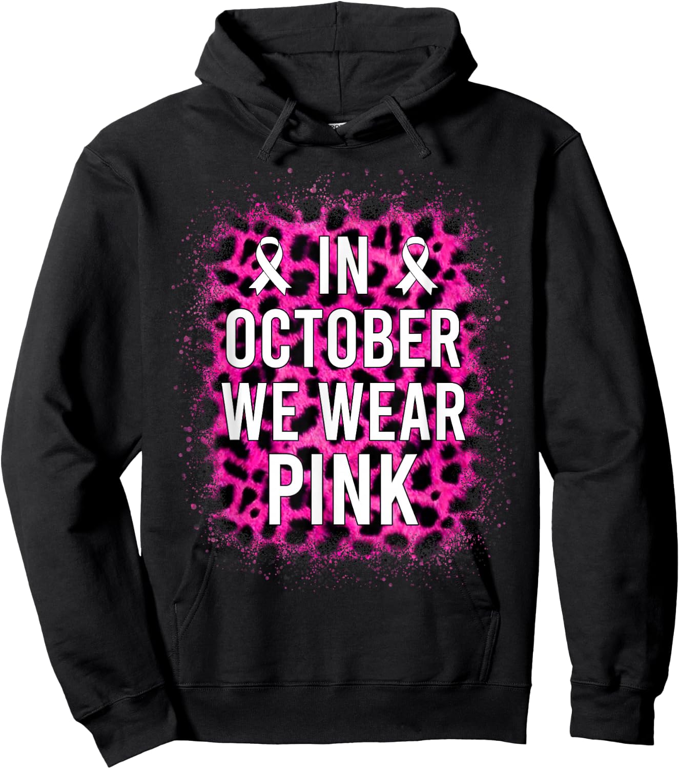 In October We Wear Pink Leopard Breast Cancer Awareness Hoodie - Hoodie | Black