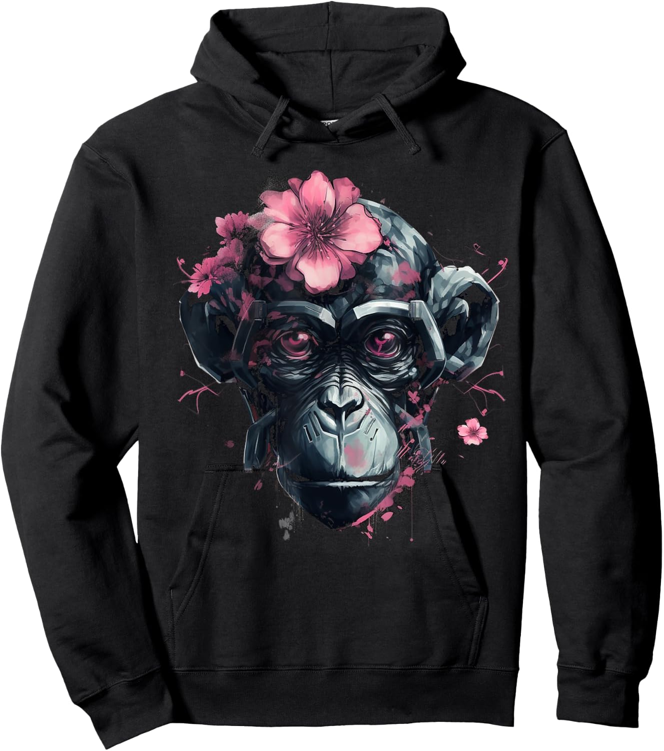 Monkey Flowers Animal Zoo - Artwork Robot Art Monkey Hoodie - Hoodie | Black