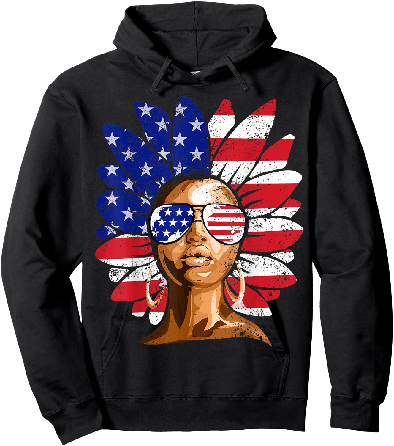 Afro Sunflower African American 4th of July Melanin Hoodie - Hoodie | Black