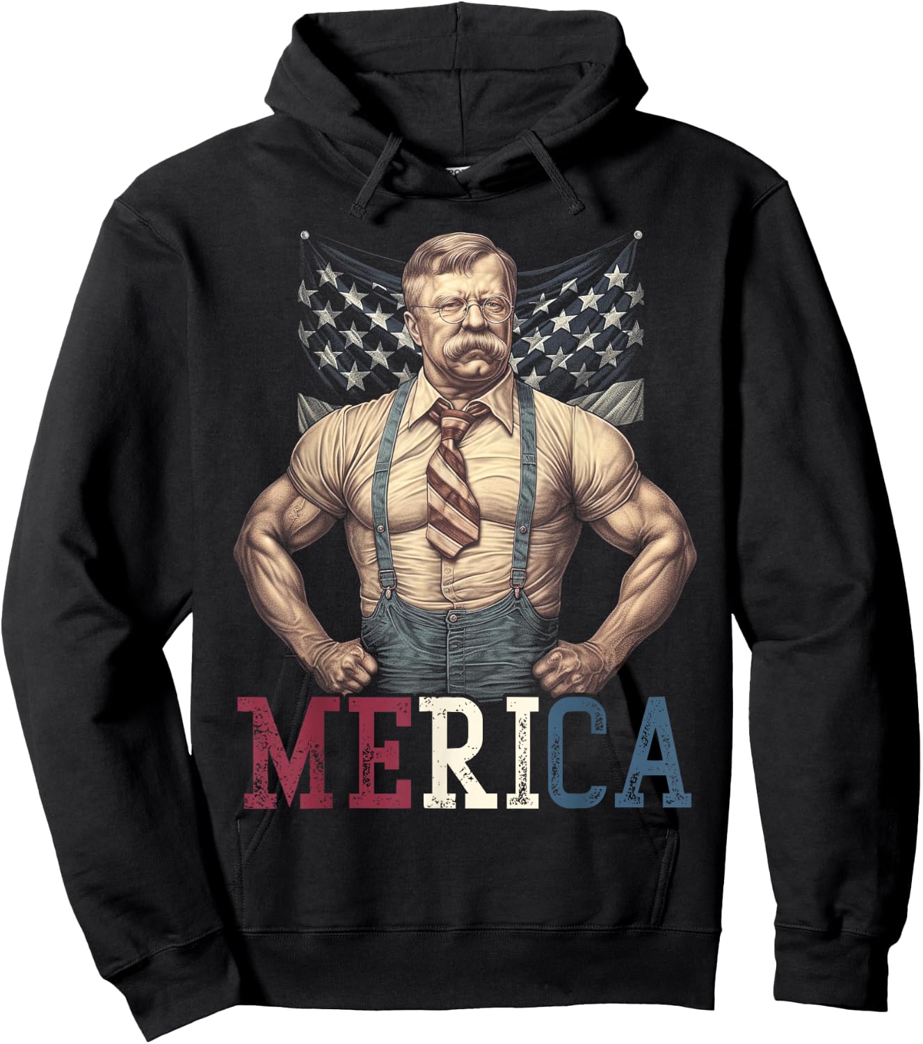USA 4th of July, Teddy Roosevelt Funny Workout Muscles Hoodie - Hoodie | Black