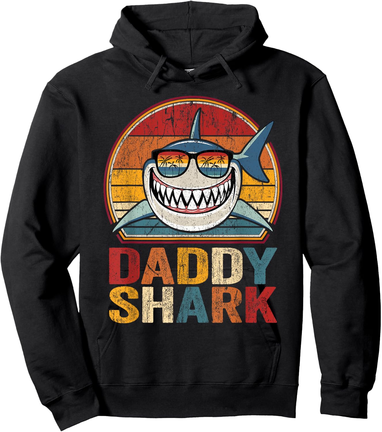 Daddy Shark Retro Shark Shirt Pajamas Gifts for Dad Dad Hoodie - Hoodie | Black