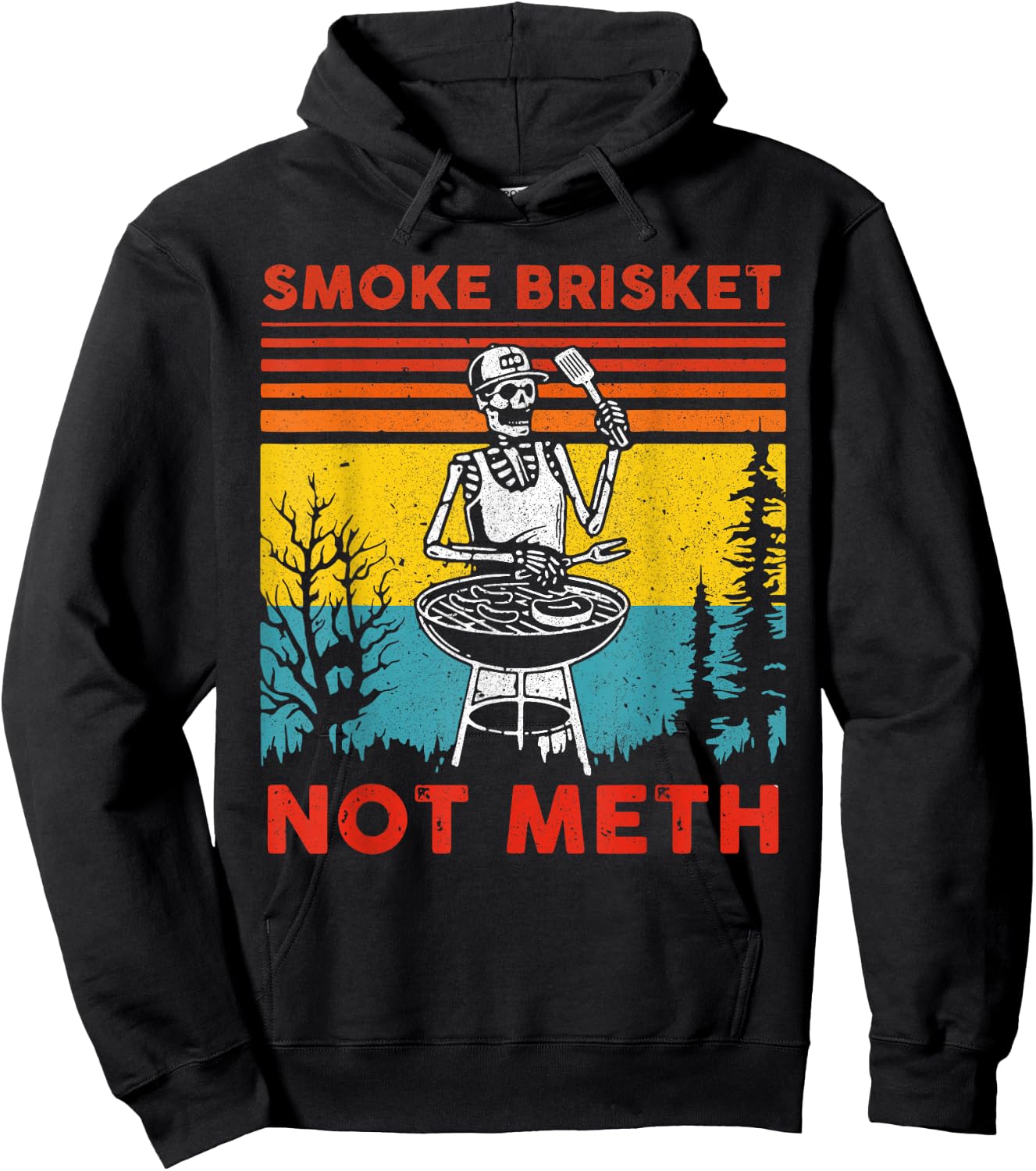 Funny BBQ Skeleton Smoke Brisket Not Meth Grilling Master Hoodie - Hoodie | Black