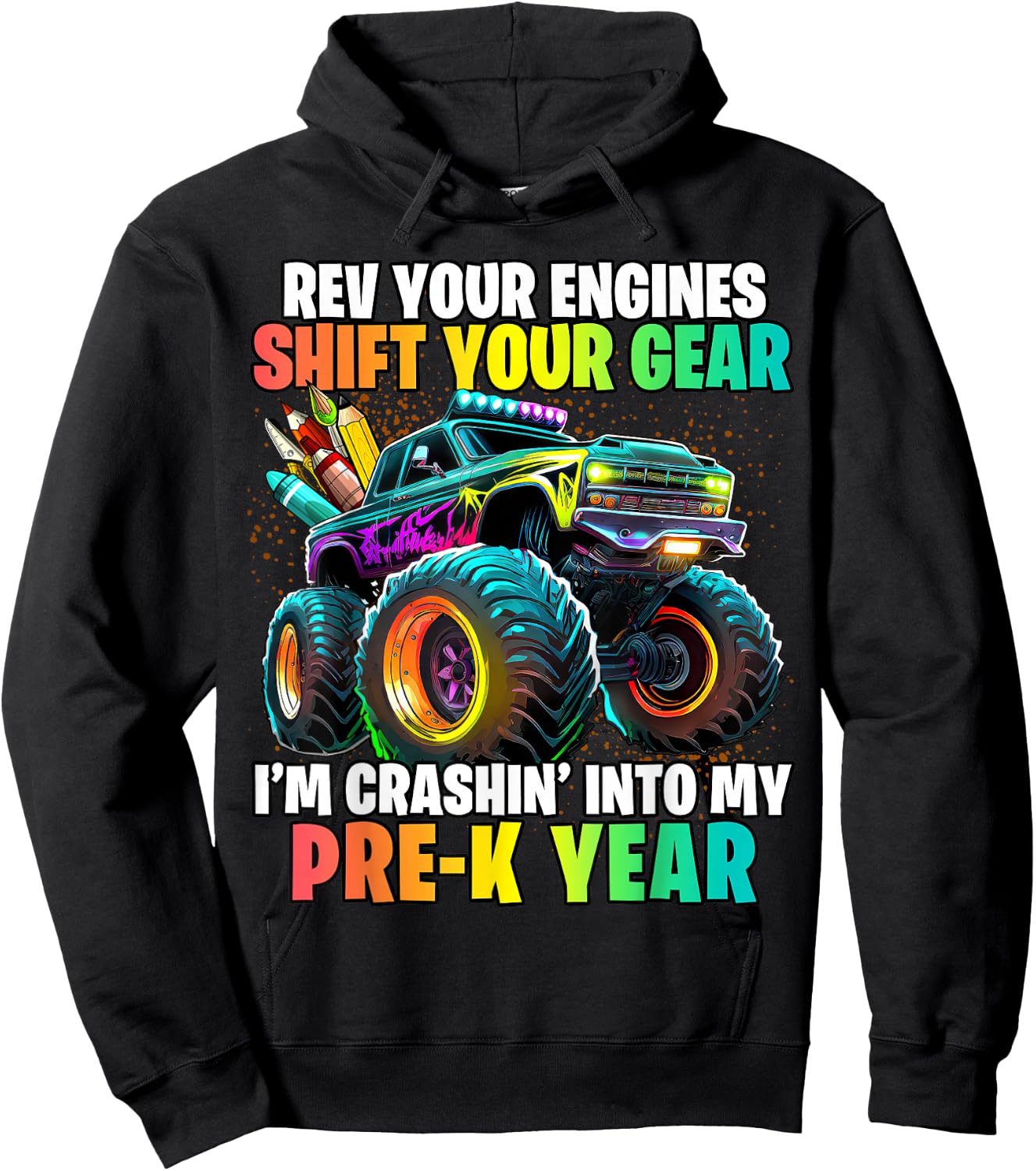 Back to School Pre-K Monster Truck First Day School Boys Hoodie - Hoodie | Black