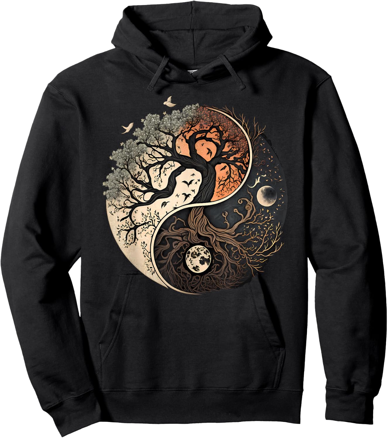 Harmonious Tree of Life Yin Yang Black - Classic Fit, Adult, Polyester/Cotton, Yoga Hoodie - Hoodie | Black