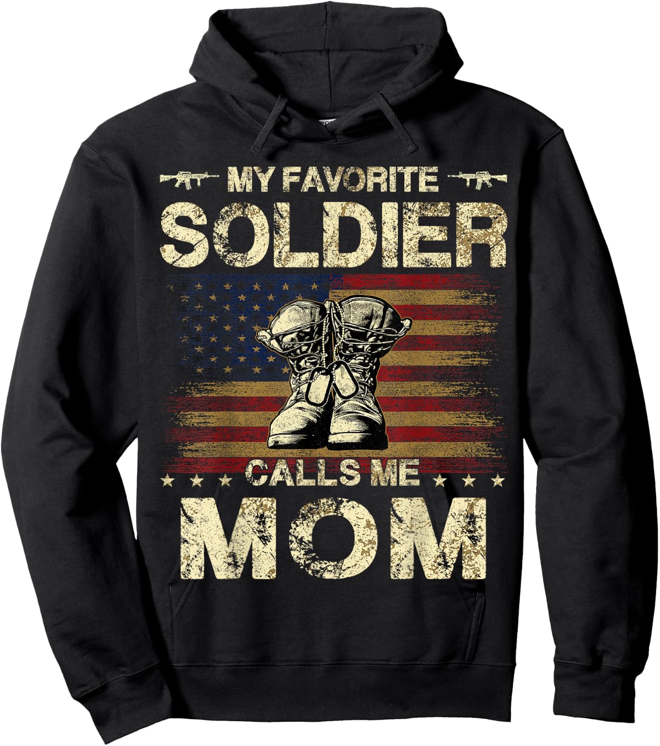 Army Family Matching Combat Boots Clothings Proud Army Mom Hoodie - Hoodie | Black