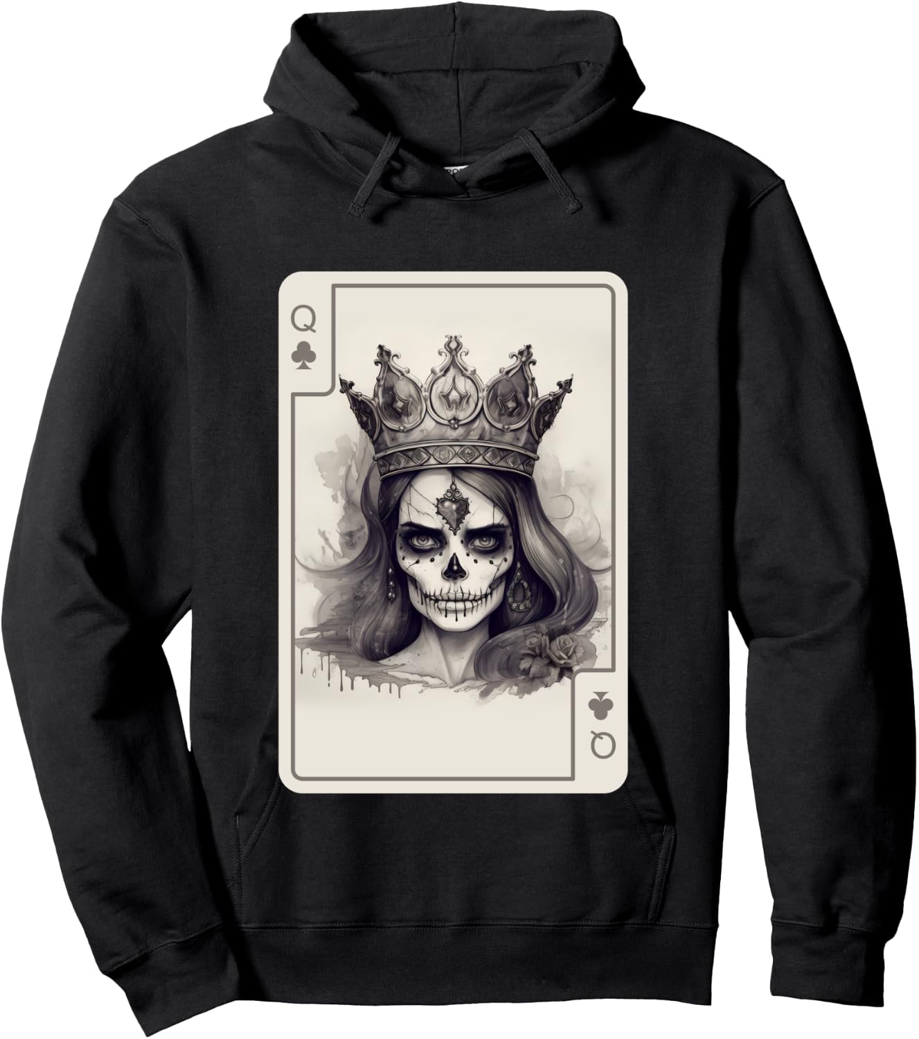Gothic Poker Card Game Creepy Queens Skull Queen of Spades Hoodie - Hoodie | Black