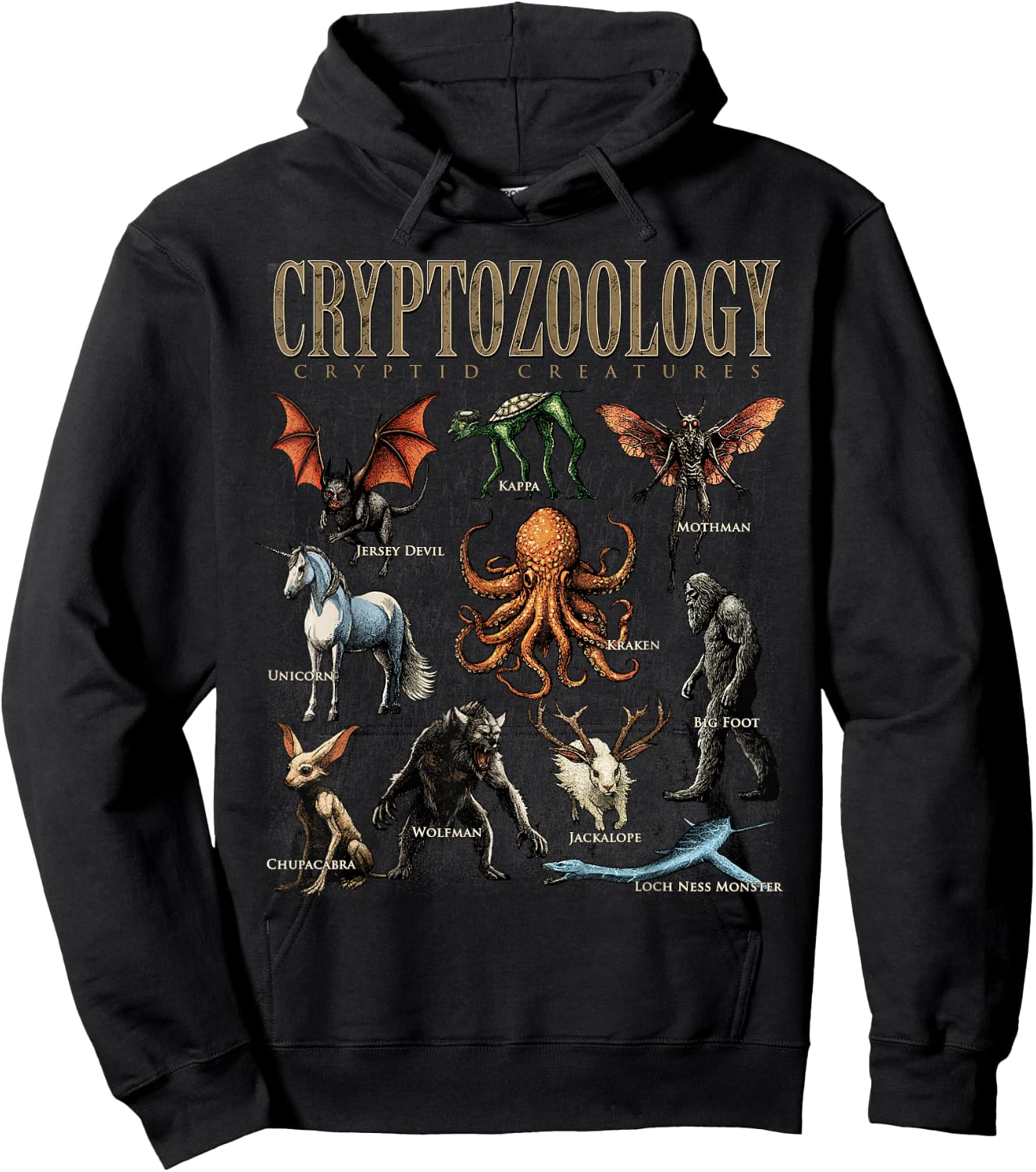 Cryptozoology Folklore Mythical Cryptid Creatures Monster Hoodie - Hoodie | Black