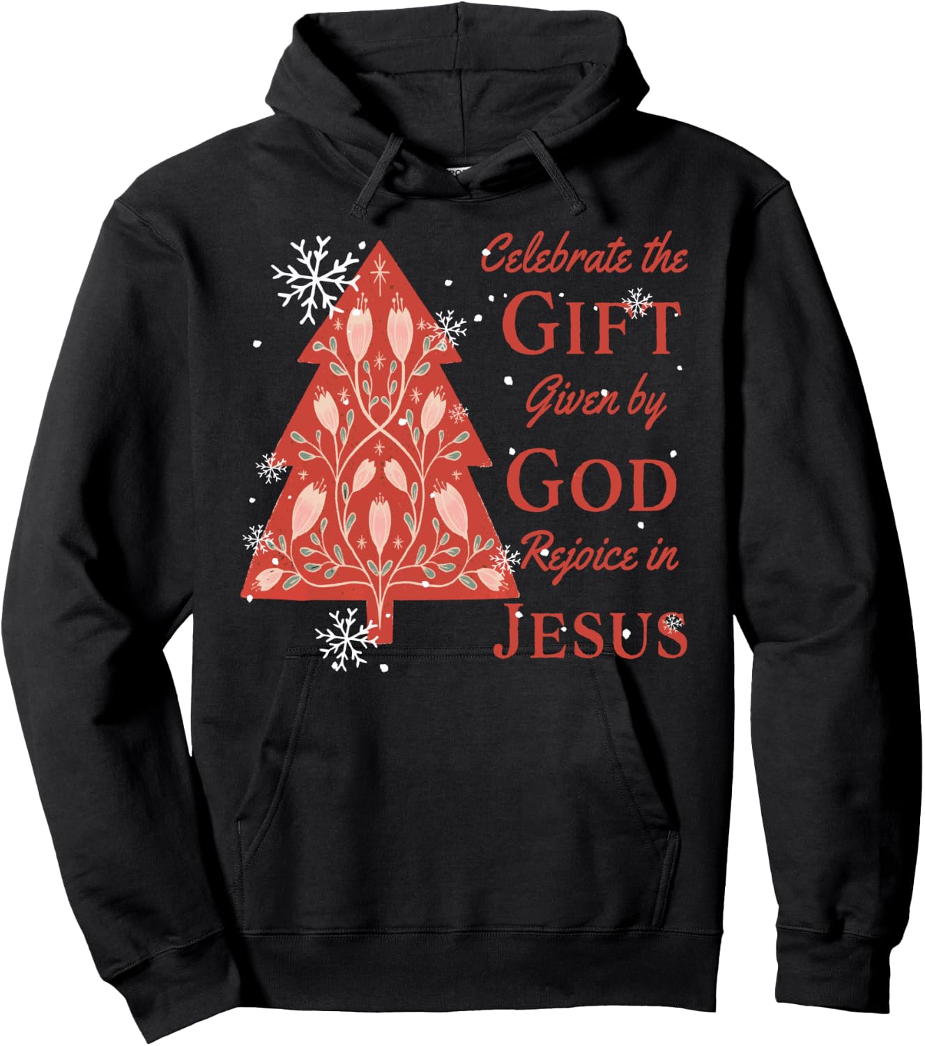 Celebrate Jesus Birth Christian Christmas Tree Hoodie - Hoodie | Black