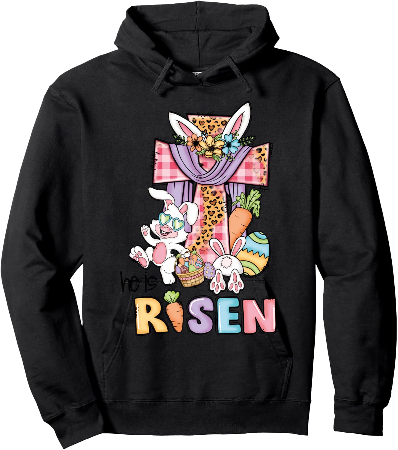 He is Risen Floral Cross Vintage Happy Easter Day Hoodie - Hoodie | Black