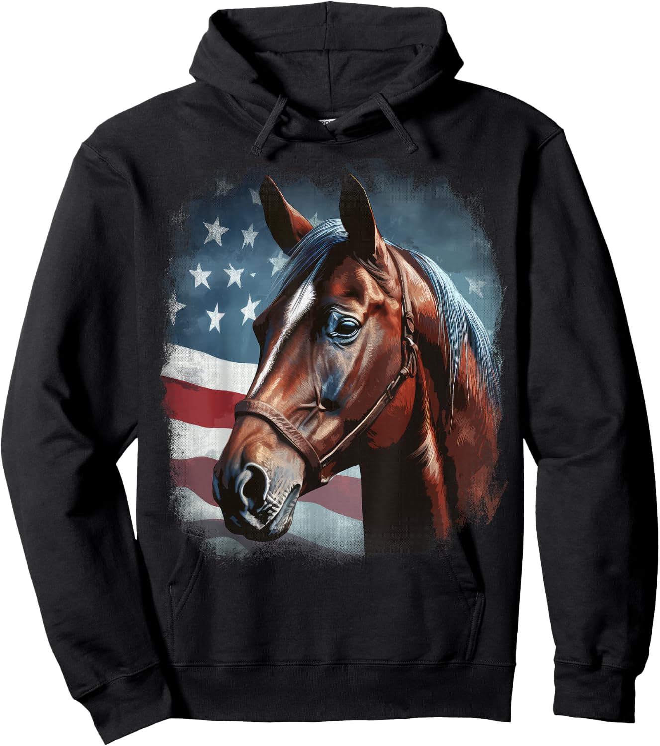 Patriotic Horse American Flag Horseback Riding Western Farm Hoodie - Hoodie | Black