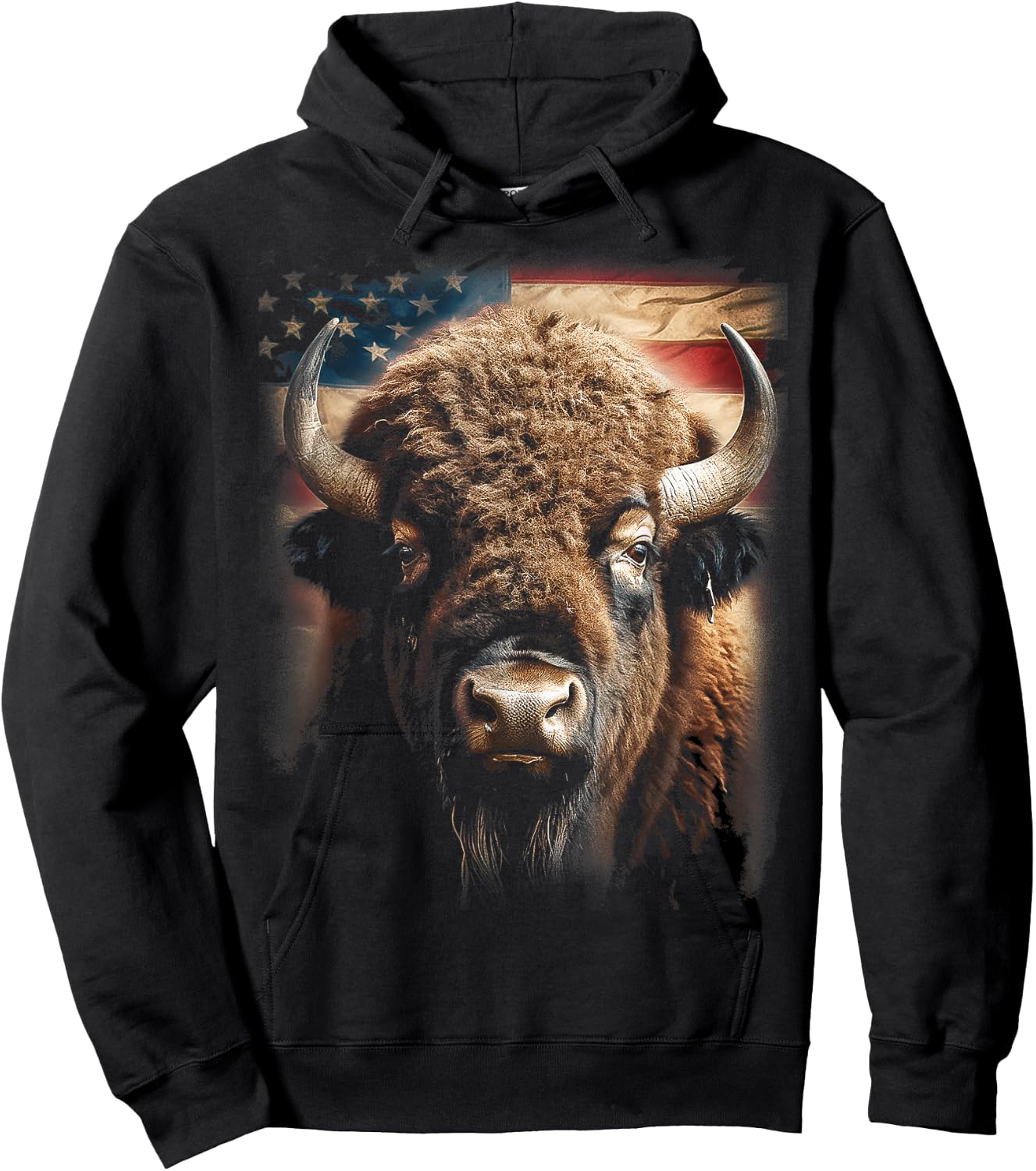 Western Buffalo American Bison USA Buffalo American flag Women Kids Men Hoodie - Hoodie | Black