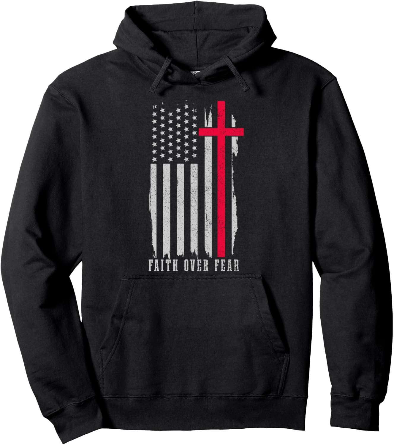 Faith Over Fear American Flag Jesus Patriotic Christian Hoodie - Hoodie | Black